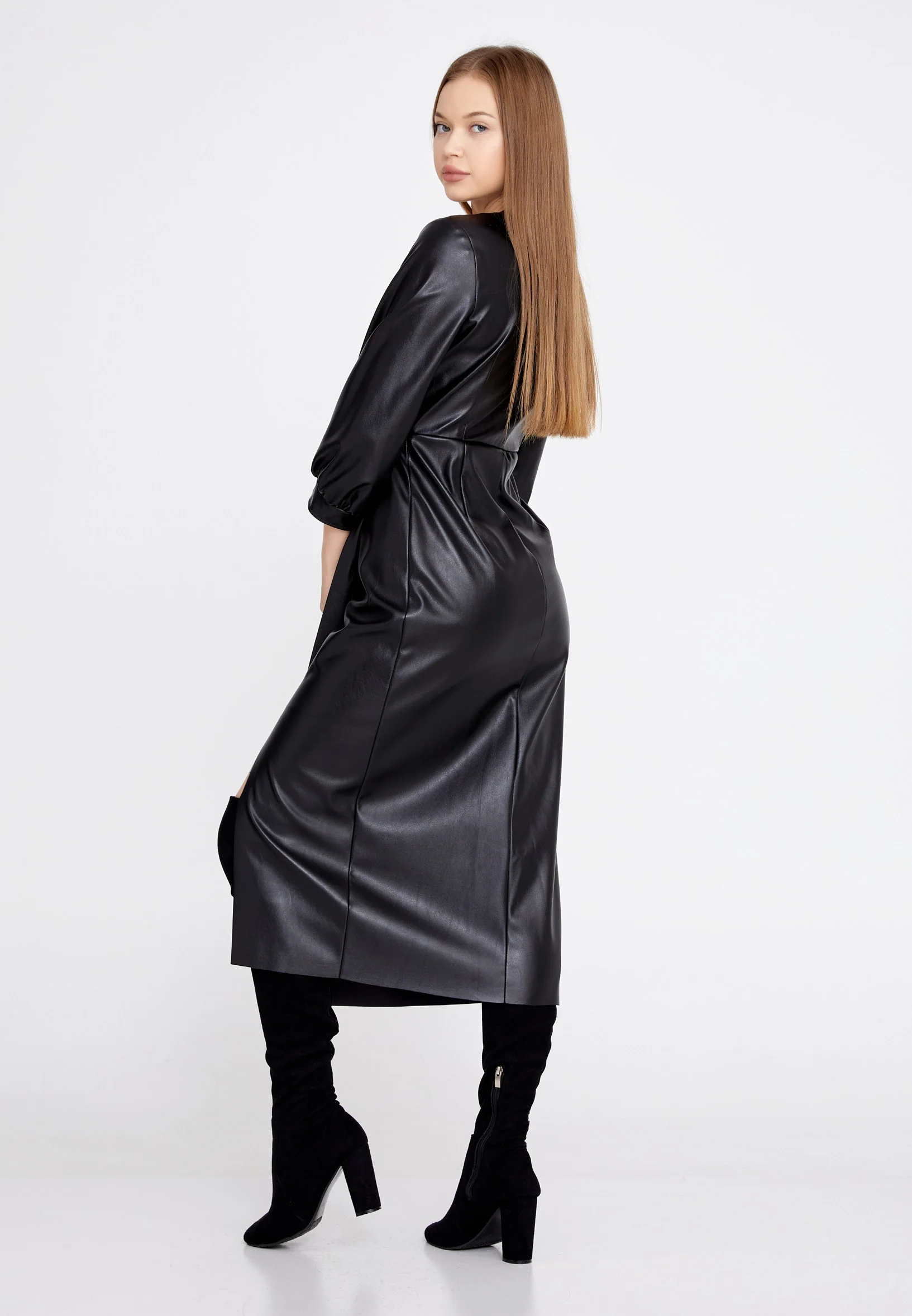 Mid-Length Midi Faux Leather Column Regular Casual Dress kmy22w40851 - Image 2