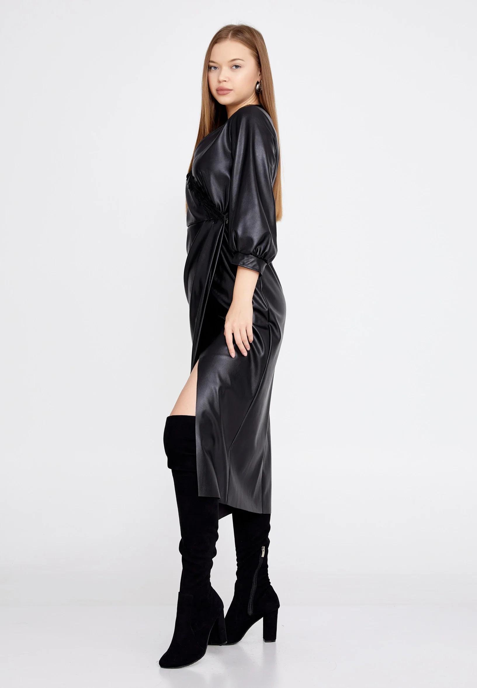 Mid-Length Midi Faux Leather Column Regular Casual Dress kmy22w40851 - Image 3