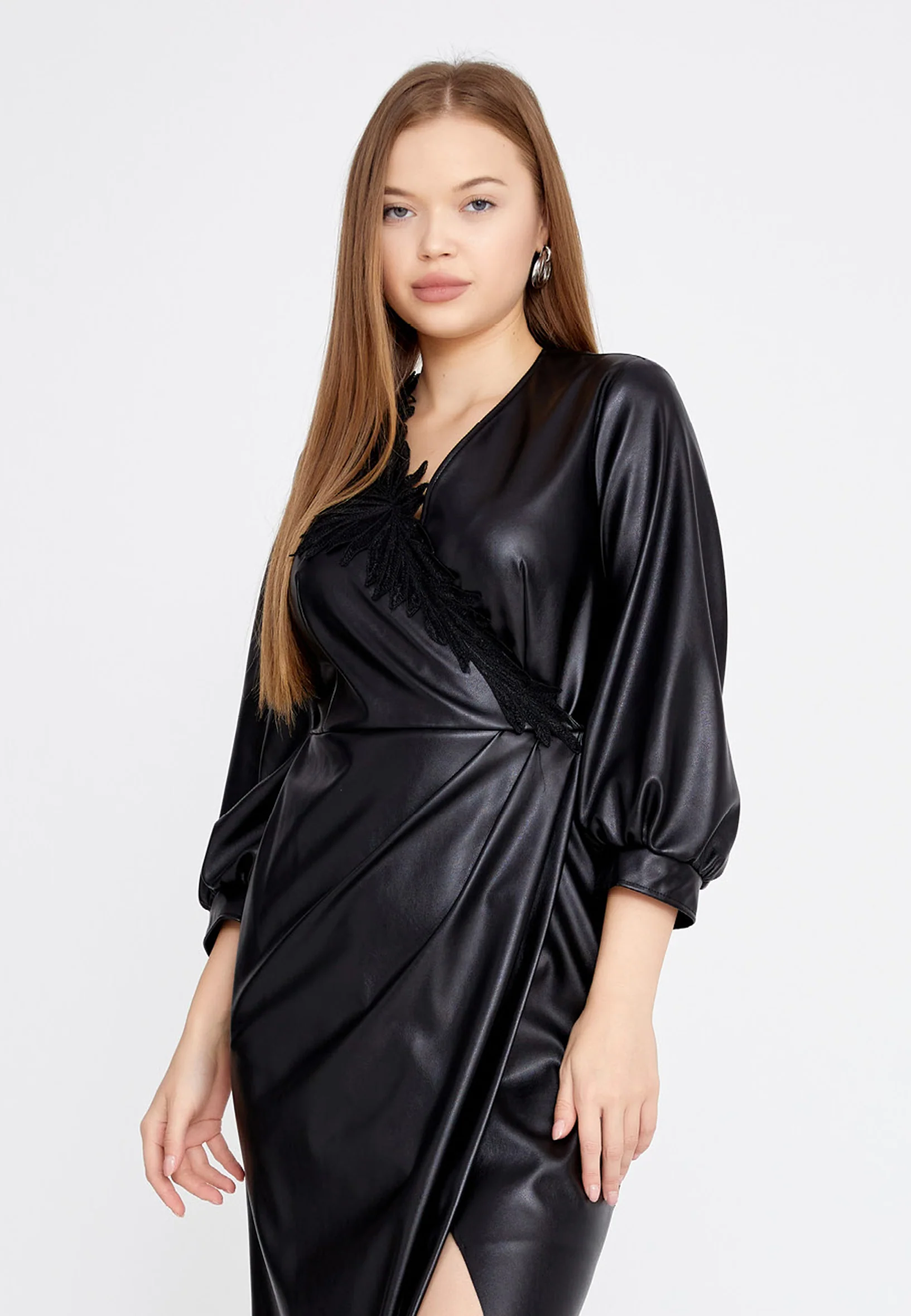 Mid-Length Midi Faux Leather Column Regular Casual Dress kmy22w40851 - Image 4
