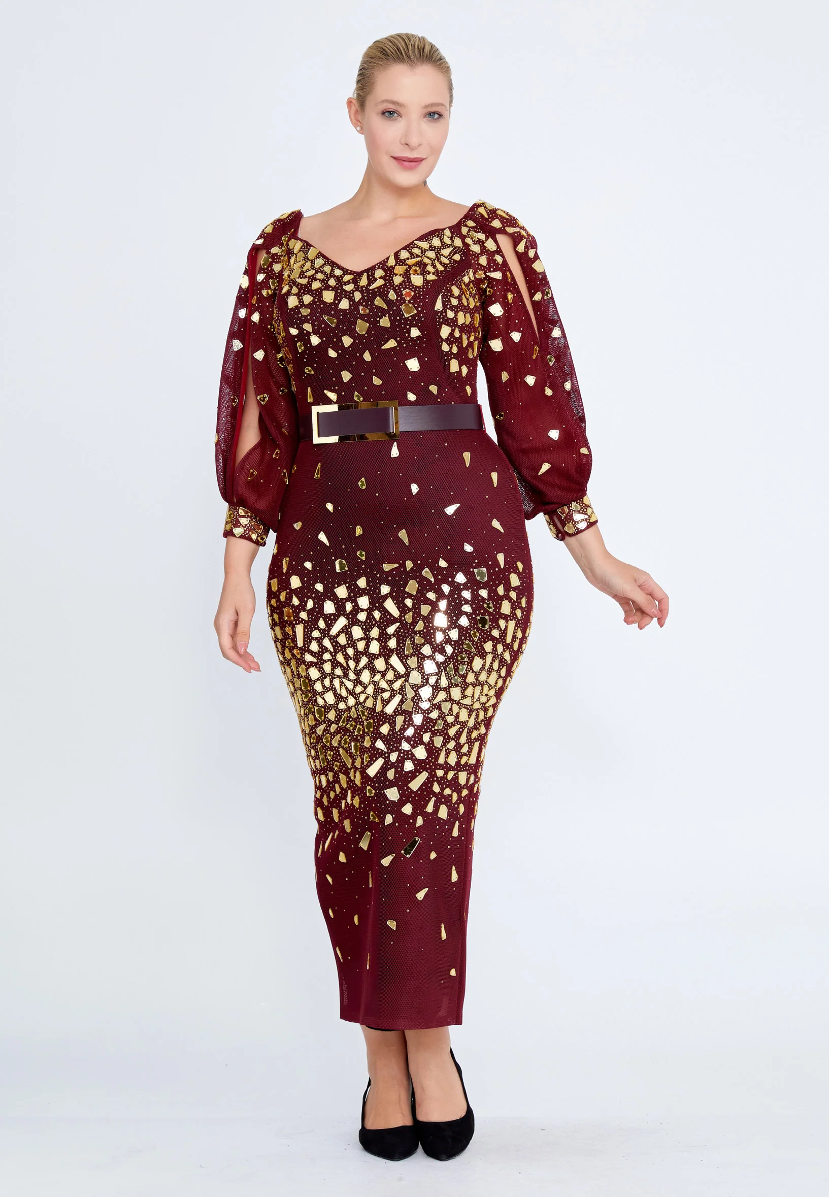 Mid-Length Midi Lace Column Plus Size Wedding Guest Dress crm8822-1