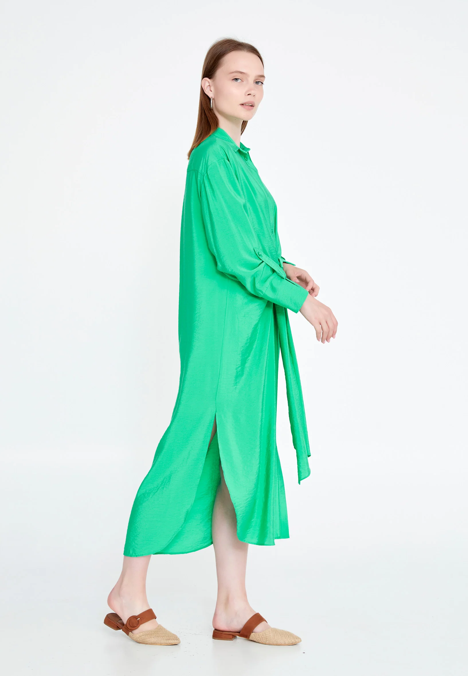 Mid-Length Midi Linen Column Regular Casual Dress huk23y02e058 - Image 11