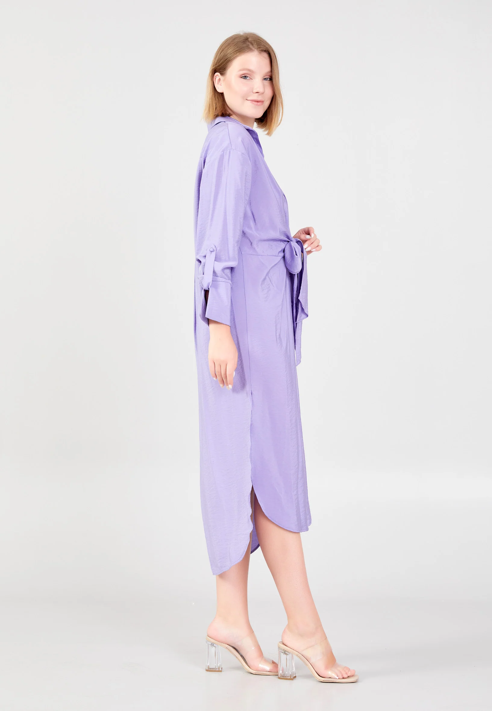 Mid-Length Midi Linen Column Regular Casual Dress huk23y02e058 - Image 15