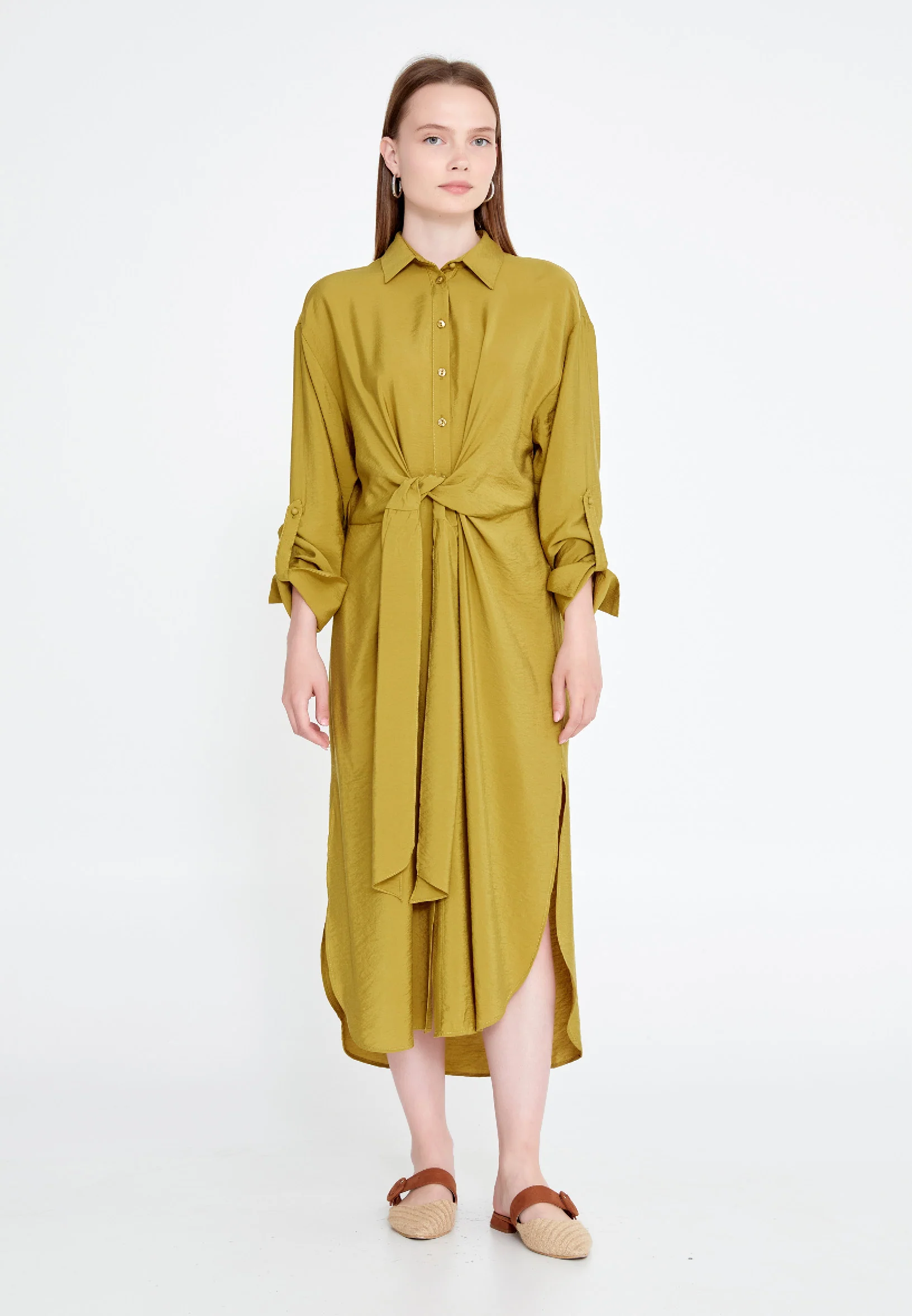 Mid-Length Midi Linen Column Regular Casual Dress huk23y02e058 - Image 17