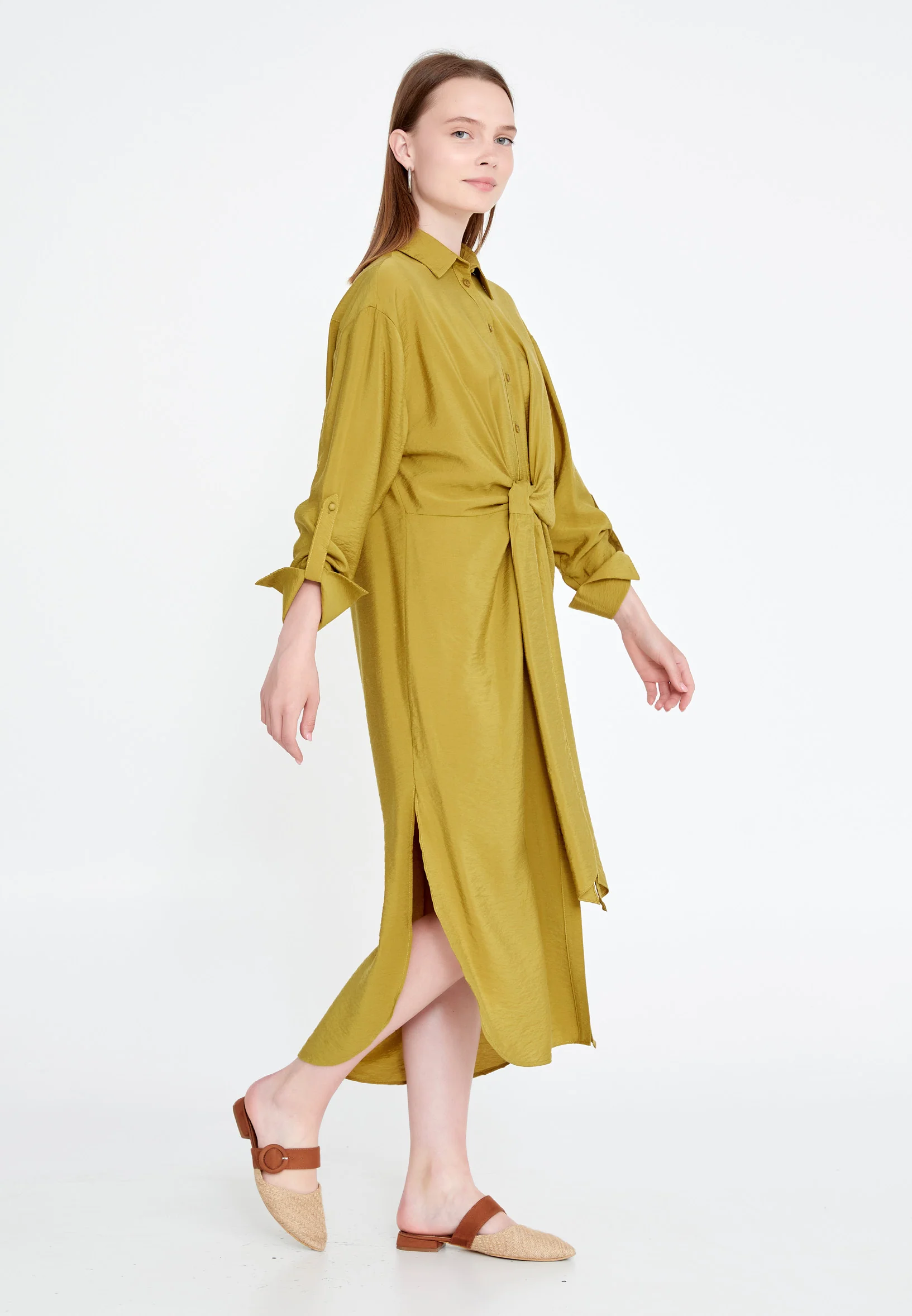 Mid-Length Midi Linen Column Regular Casual Dress huk23y02e058 - Image 19