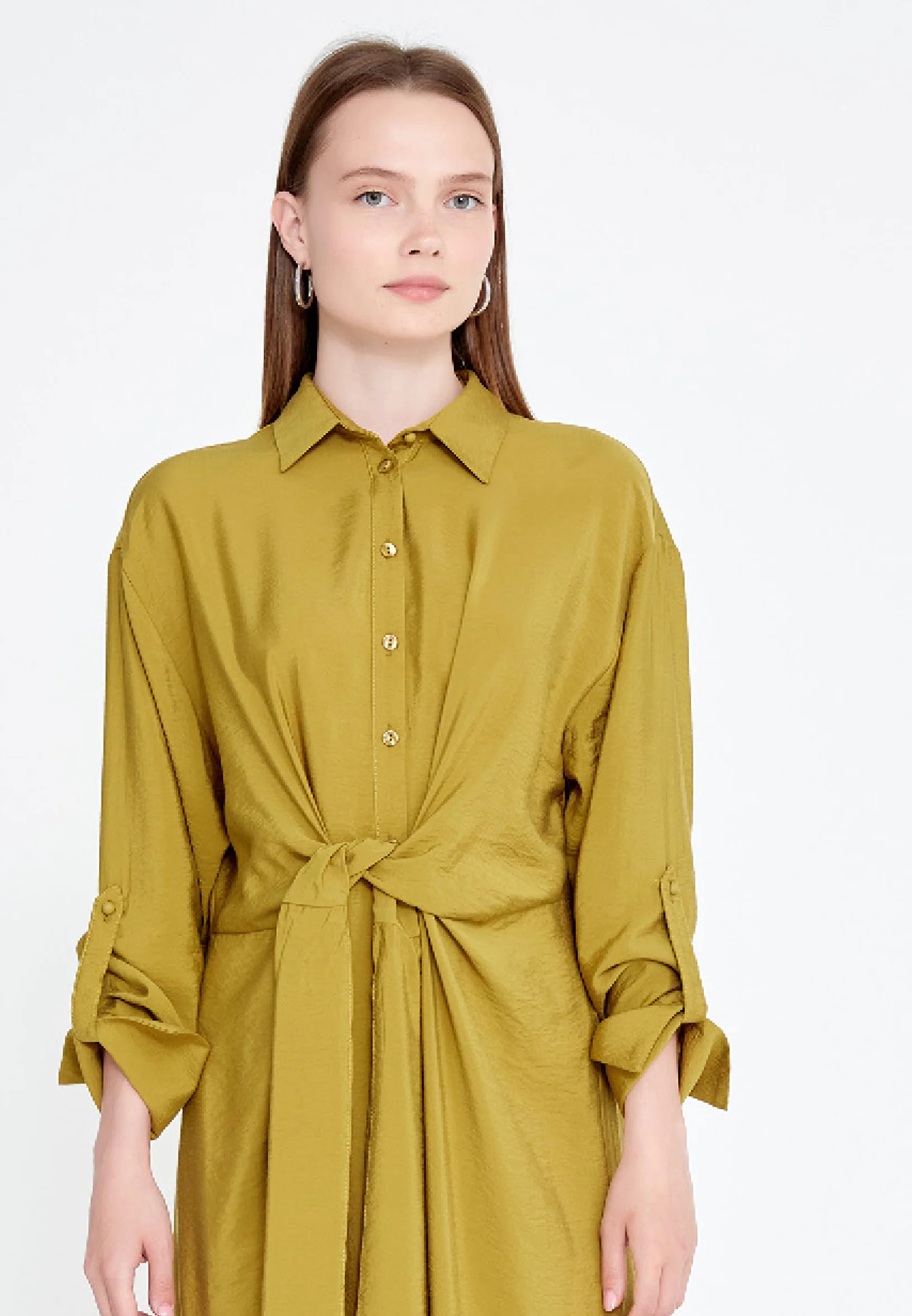 Mid-Length Midi Linen Column Regular Casual Dress huk23y02e058 - Image 20
