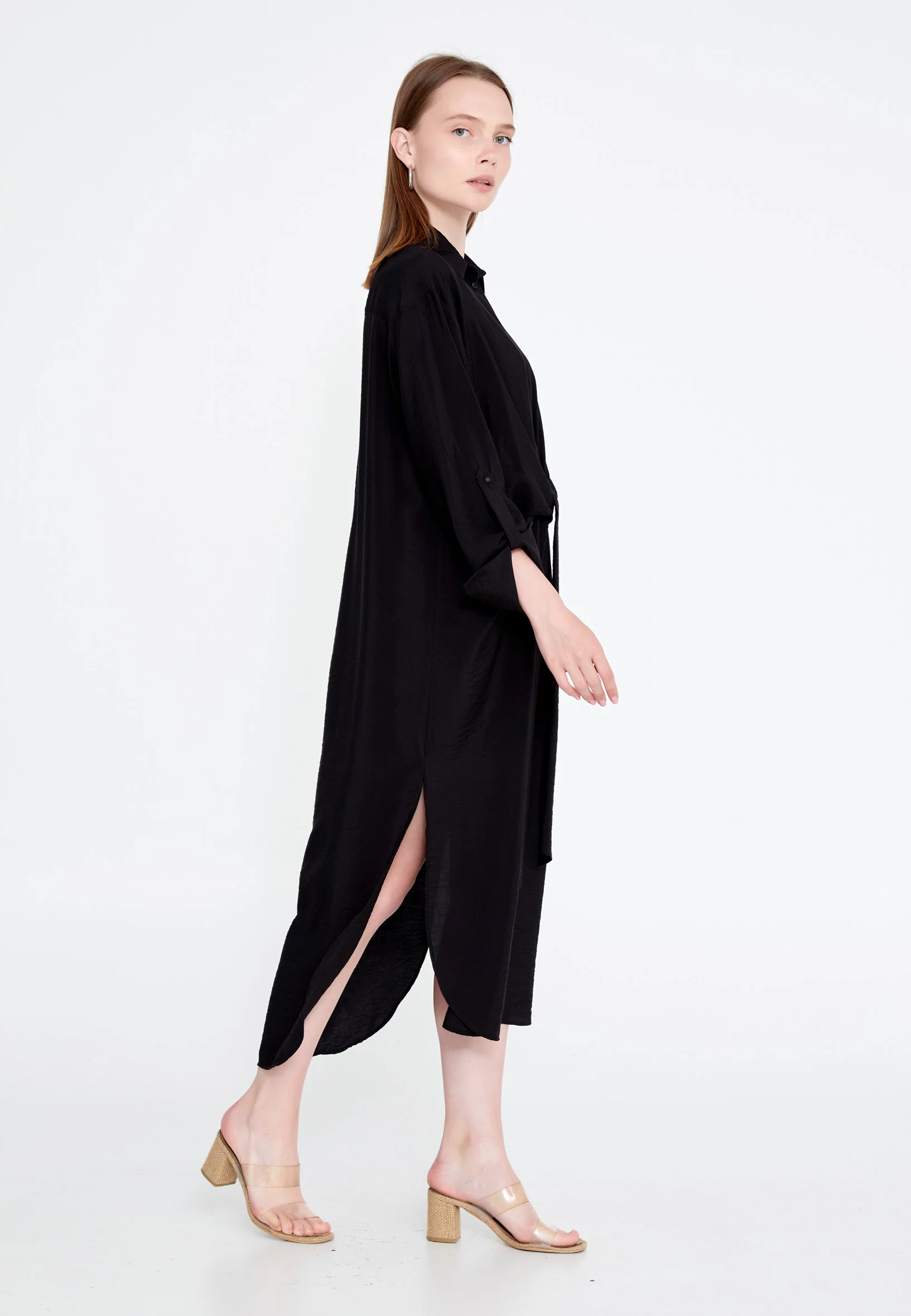 Mid-Length Midi Linen Column Regular Casual Dress huk23y02e058 - Image 3