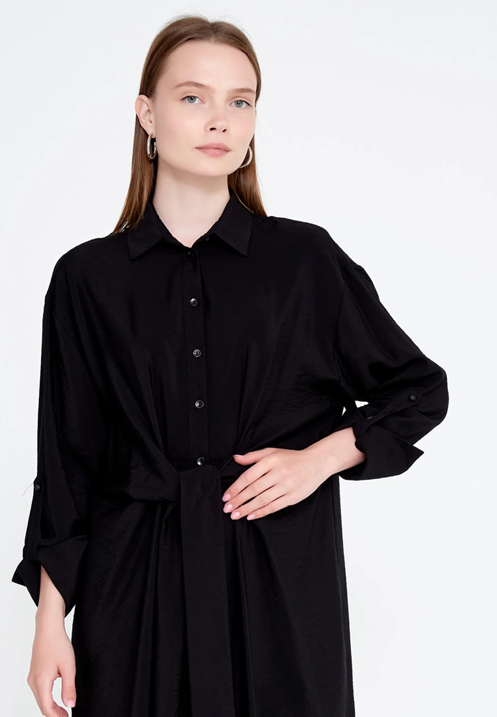 Mid-Length Midi Linen Column Regular Casual Dress huk23y02e058 - Image 4