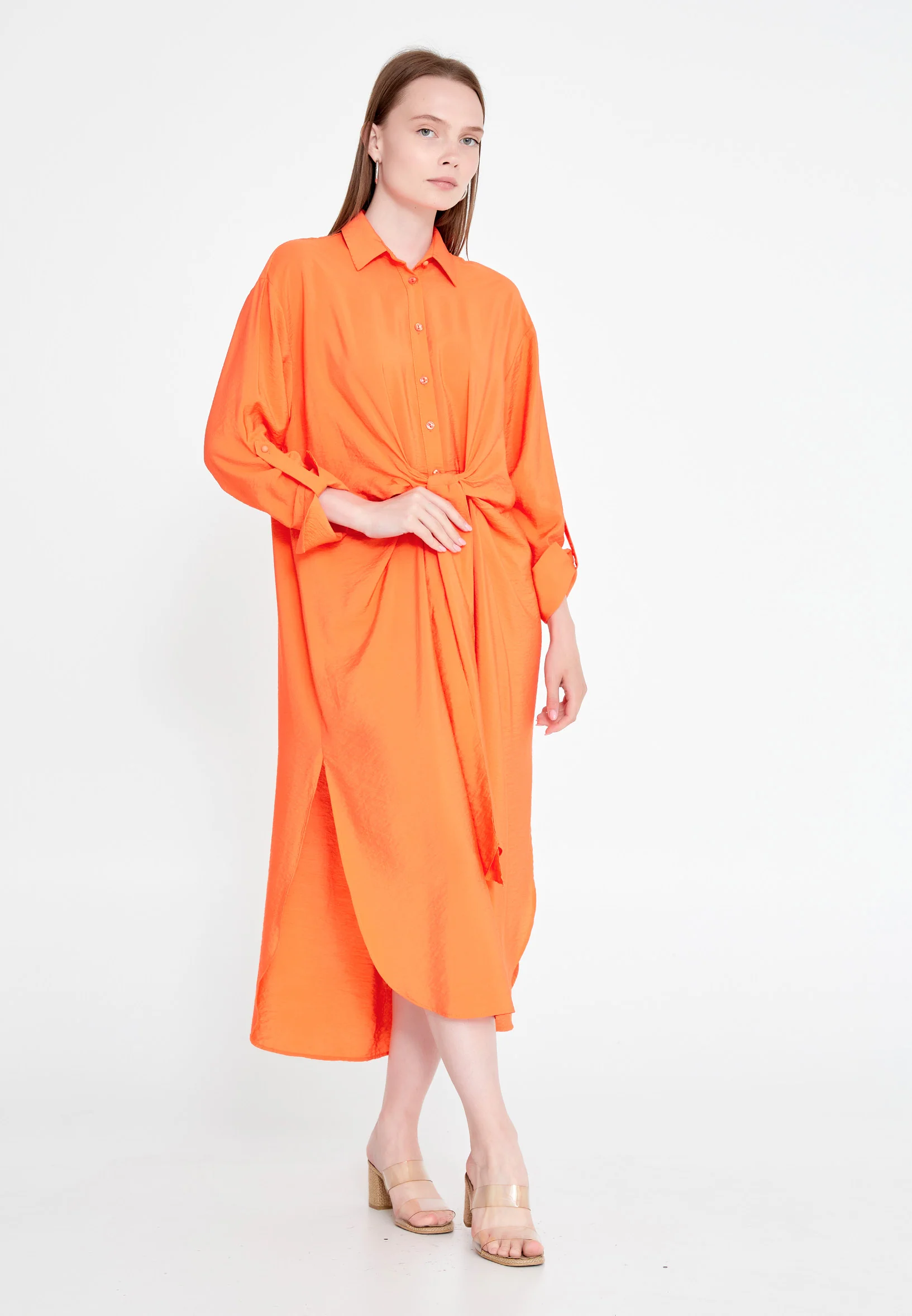 Mid-Length Midi Linen Column Regular Casual Dress huk23y02e058 - Image 5