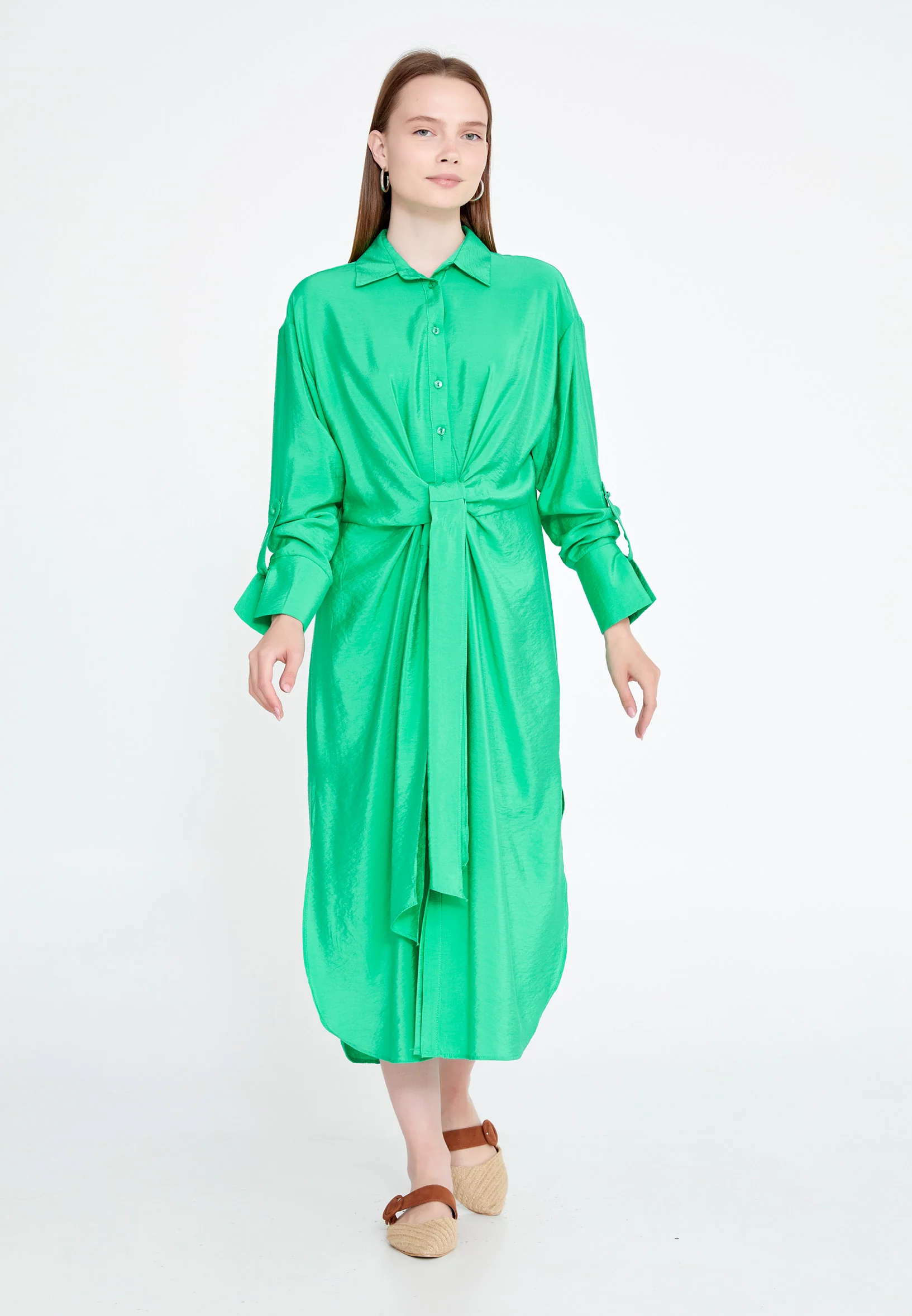 Mid-Length Midi Linen Column Regular Casual Dress huk23y02e058 - Image 9