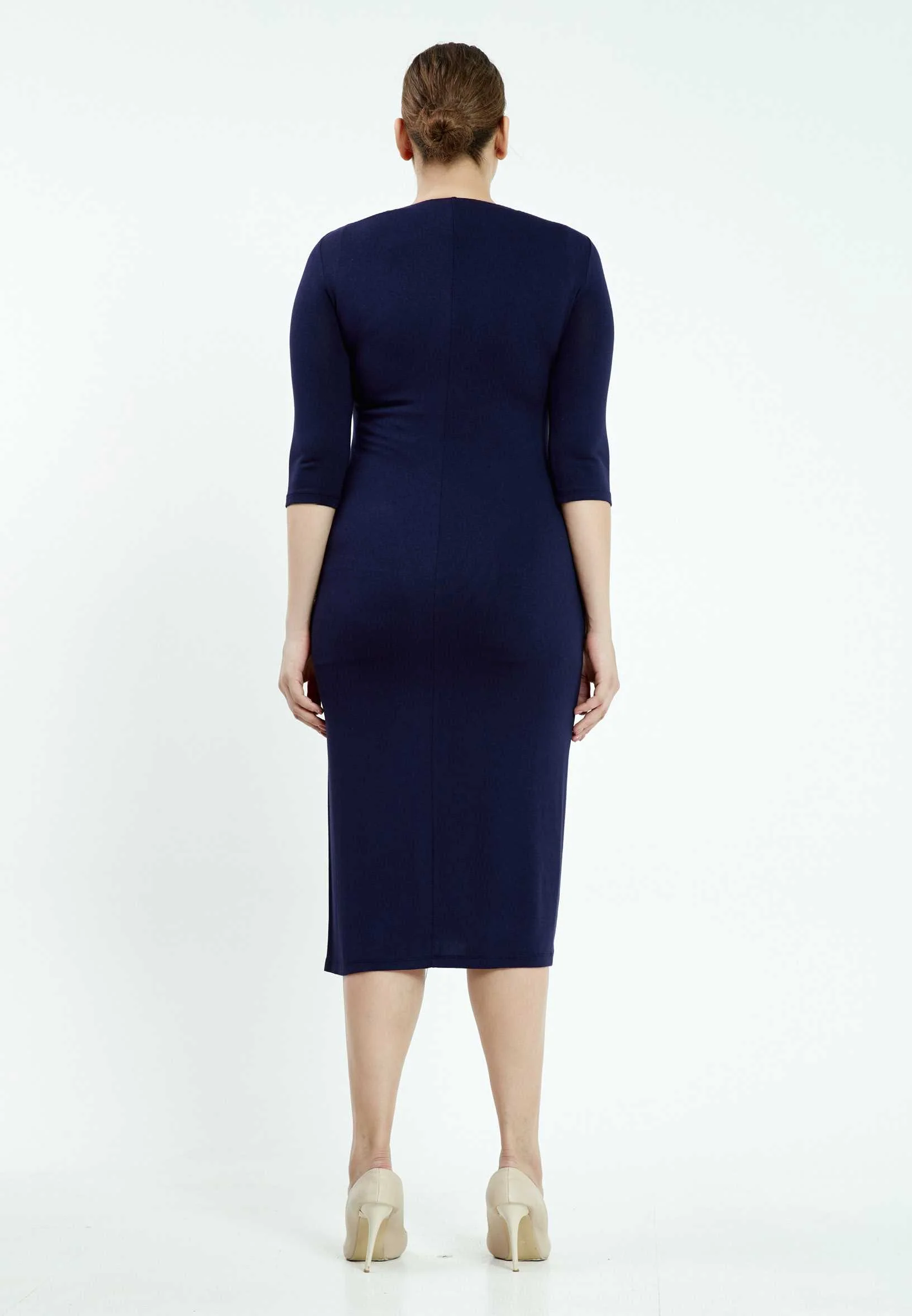 Mid-Length Midi Lycra Bodycon Plus Size Casual Dress ayb16k6539 - Image 6