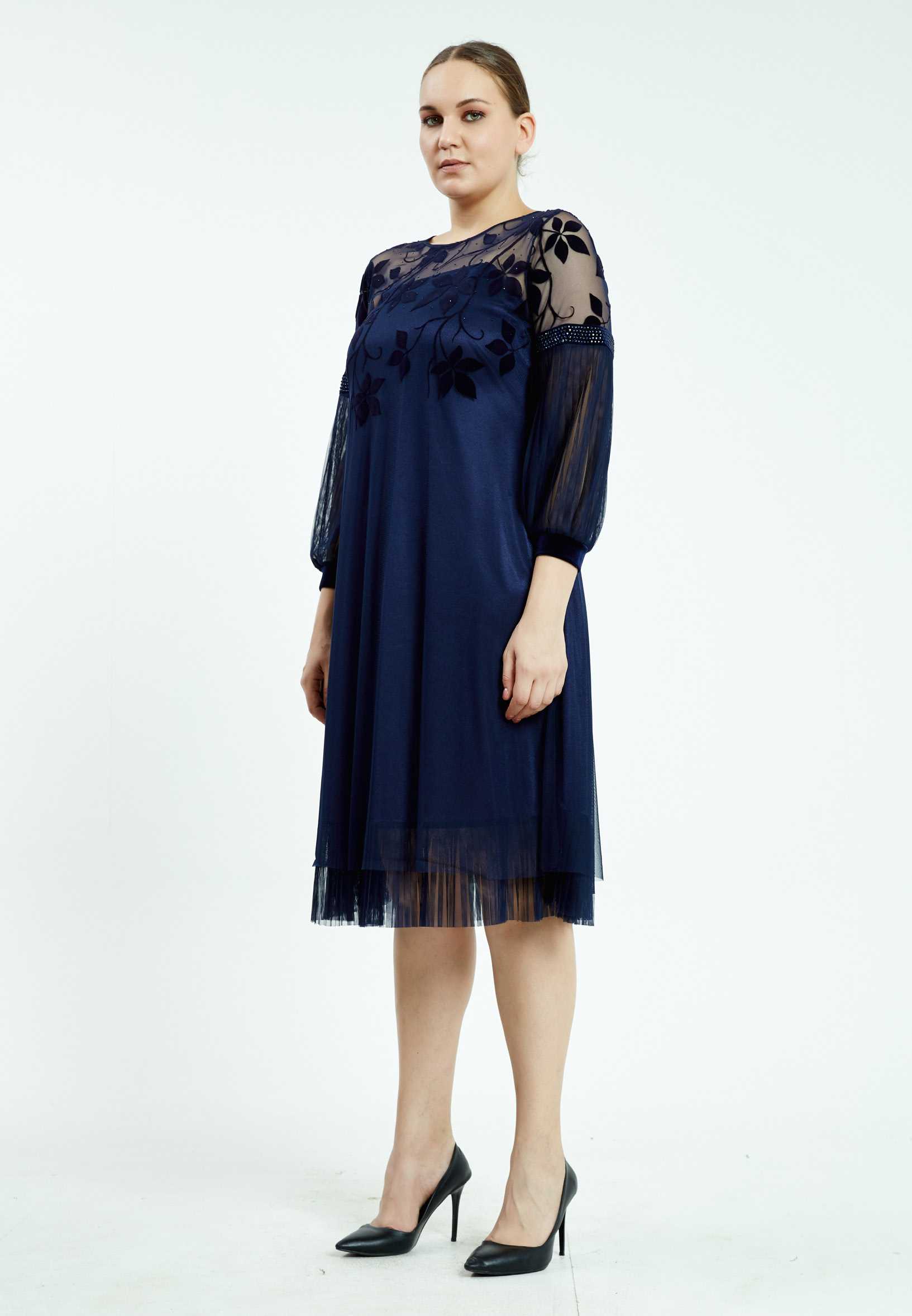 Mid-Length Midi Velvet A - Line Plus Size Casual Dress ayb19k9128 - Image 3