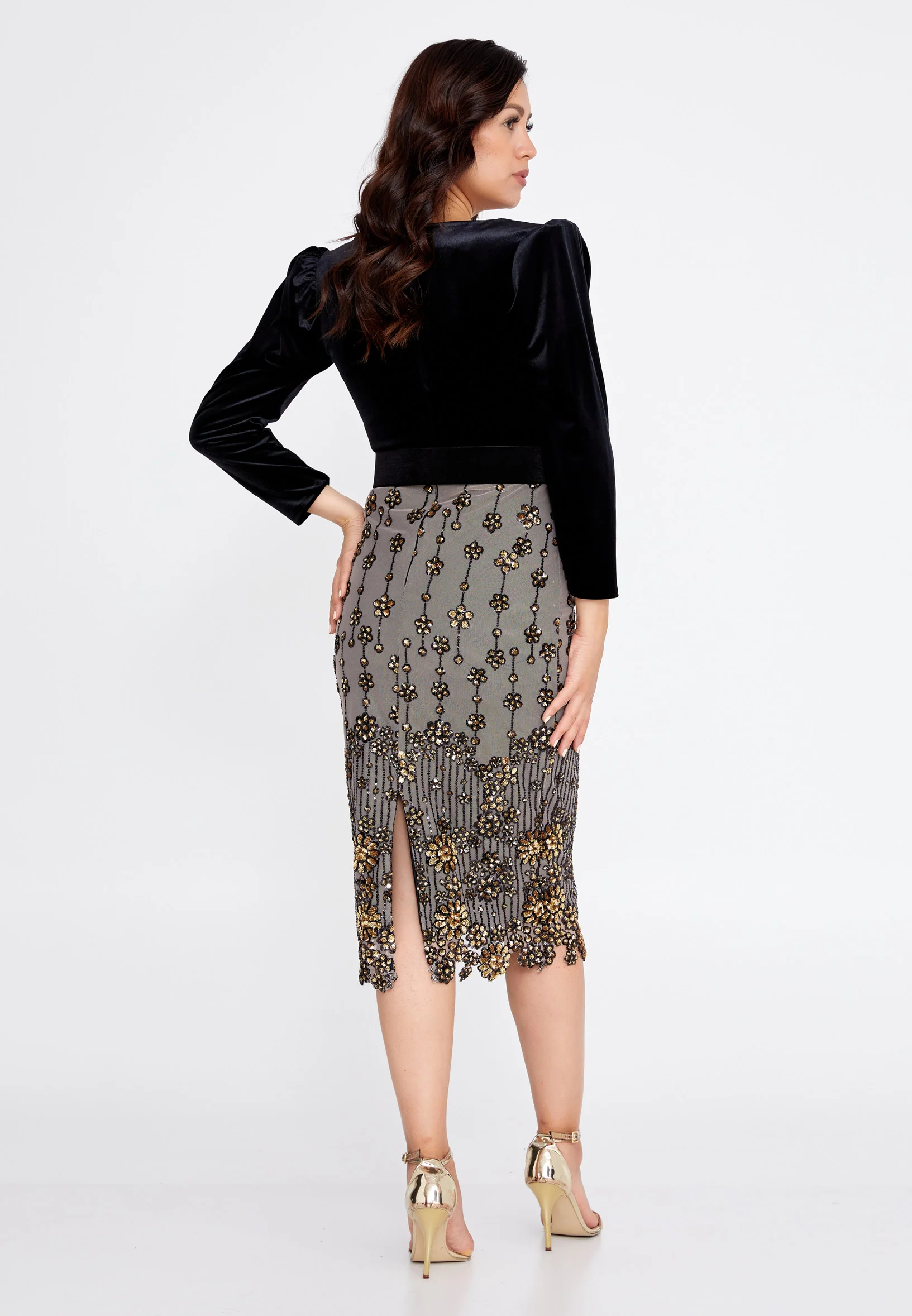 Mid-Length Midi Velvet Column Regular Evening Dress she7015-cicekli - Image 10