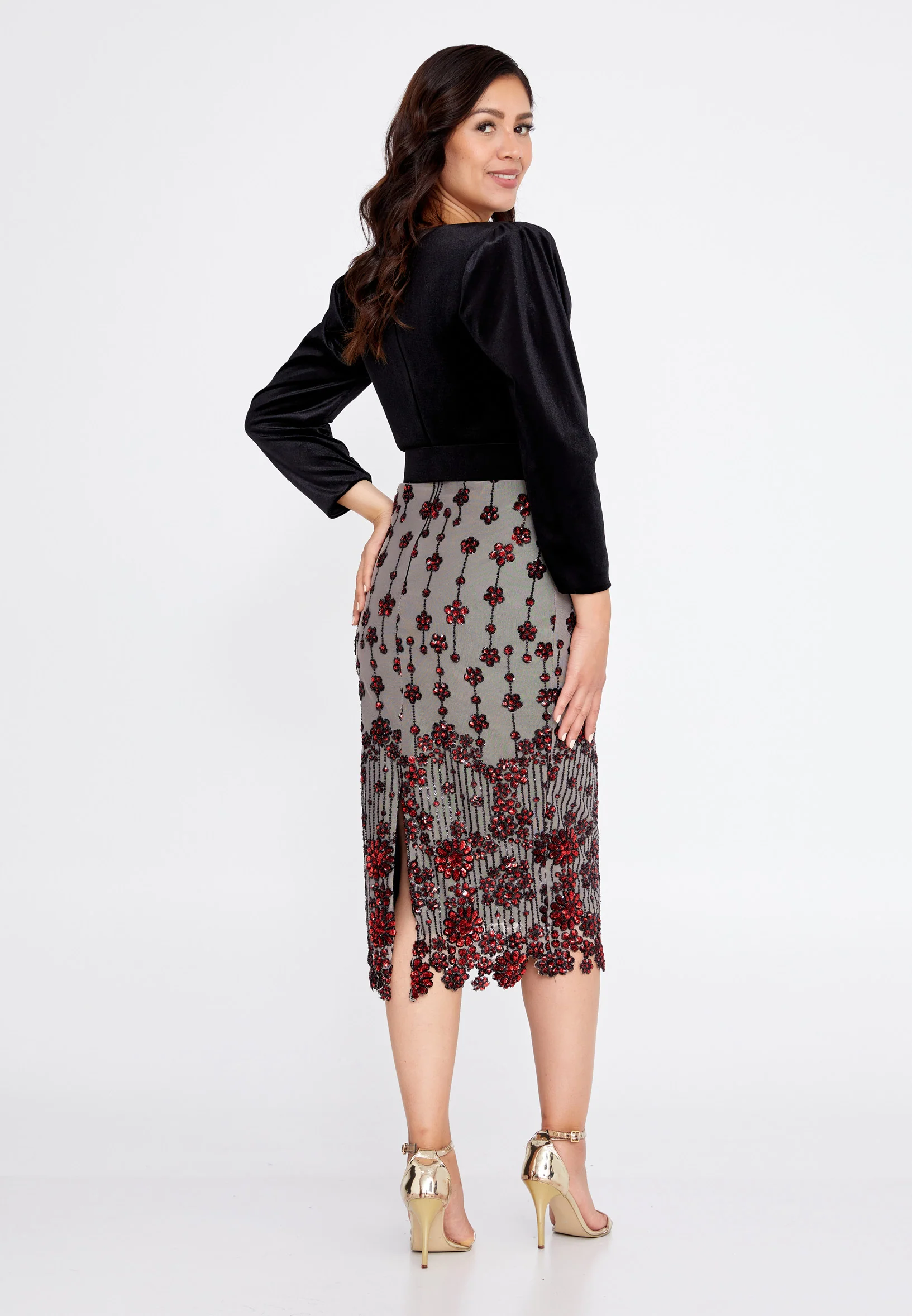 Mid-Length Midi Velvet Column Regular Evening Dress she7015-cicekli - Image 6