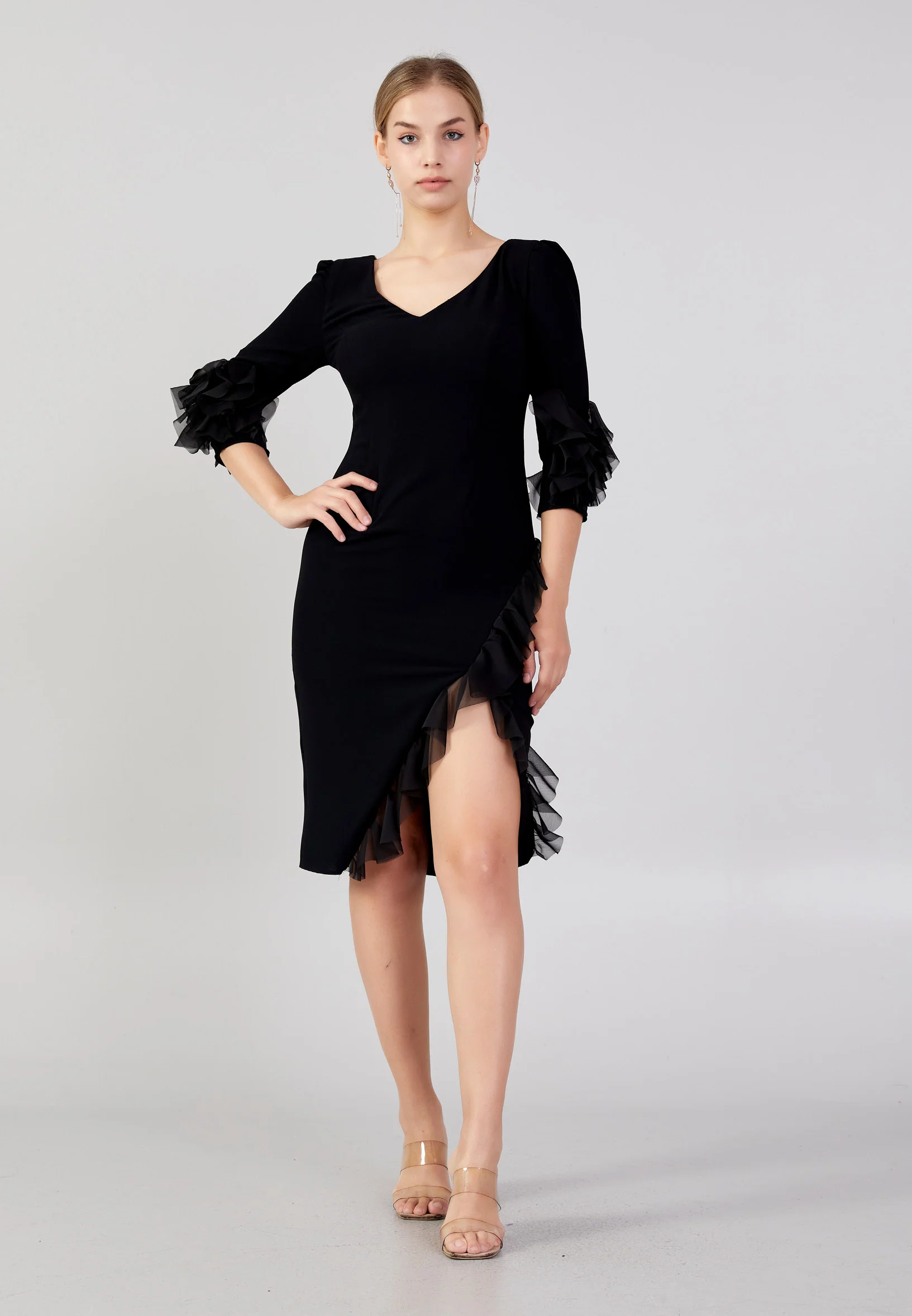 Mid-Length Midi Viscose Column Plus Size Evening Dress nzn4059