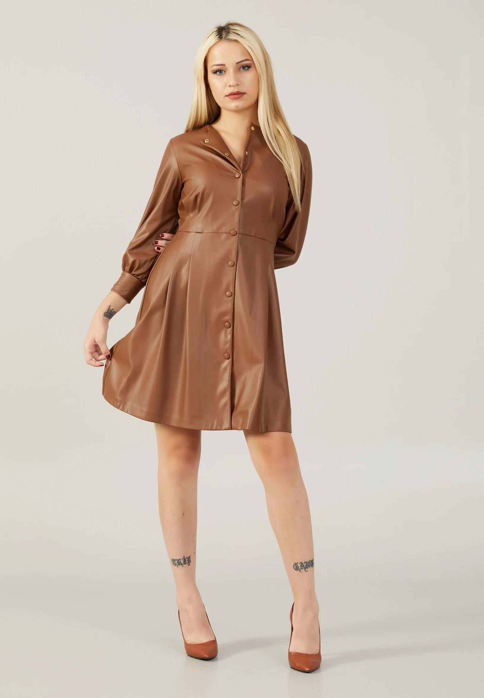 Mid-Length Mini Faux Leather Column Regular Casual Dress qml22k90041 - Image 5