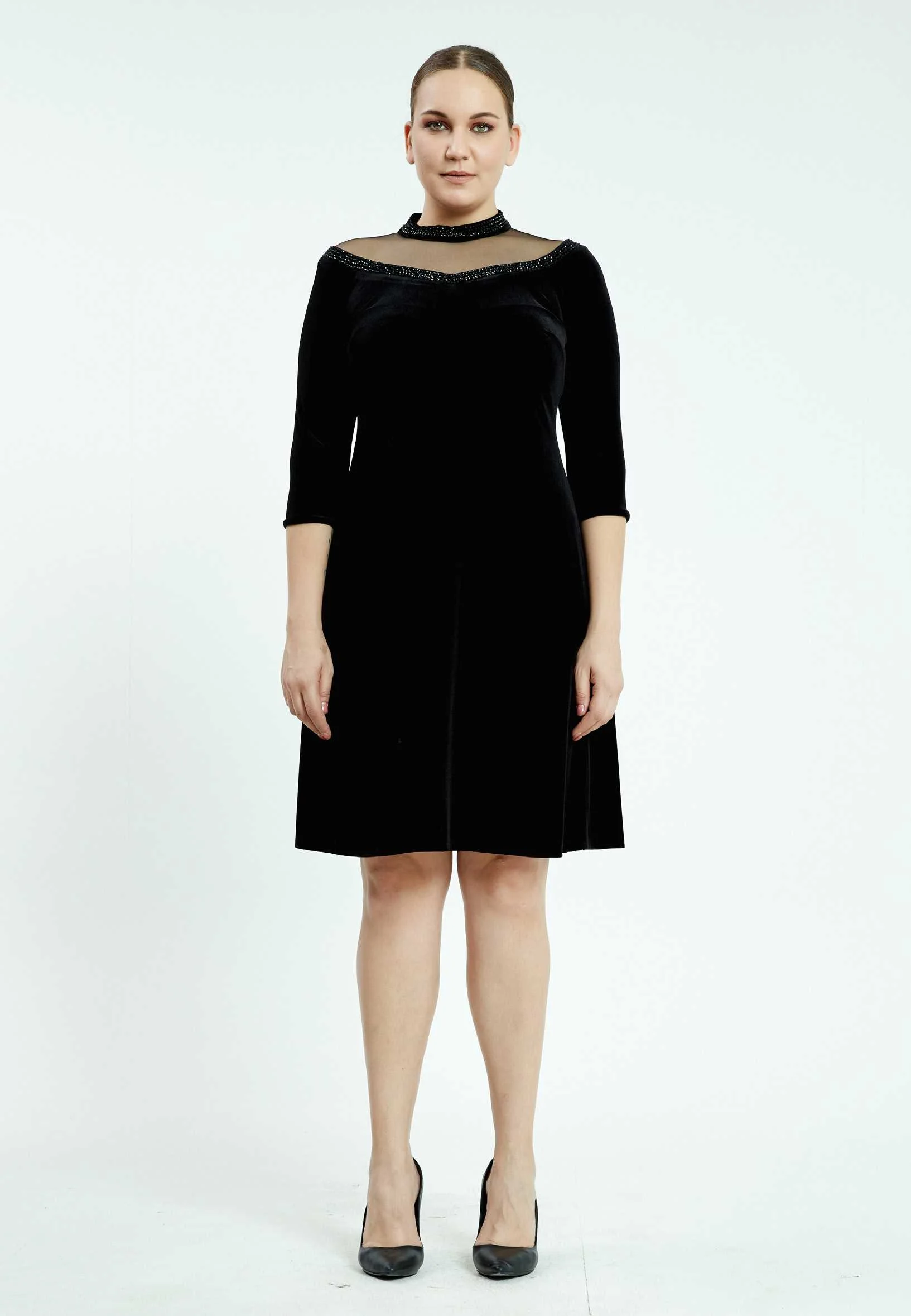 Mid-Length Mini Velvet Bodycon Plus Size Casual Dress ayb18k6938