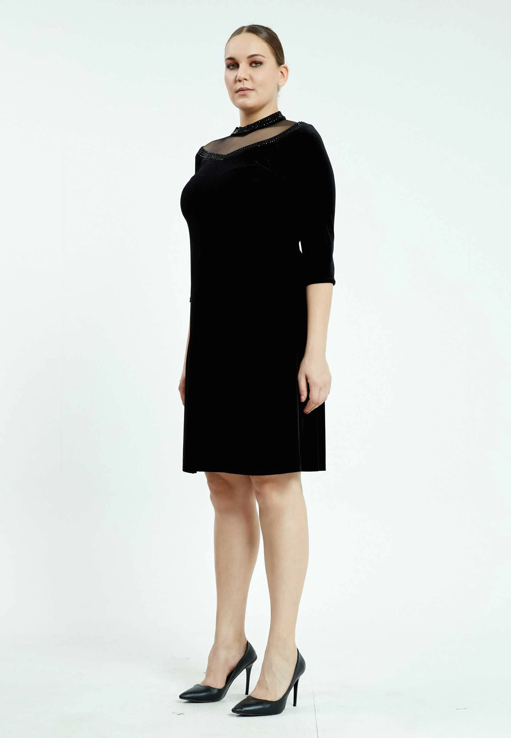 Mid-Length Mini Velvet Bodycon Plus Size Casual Dress ayb18k6938 - Image 3
