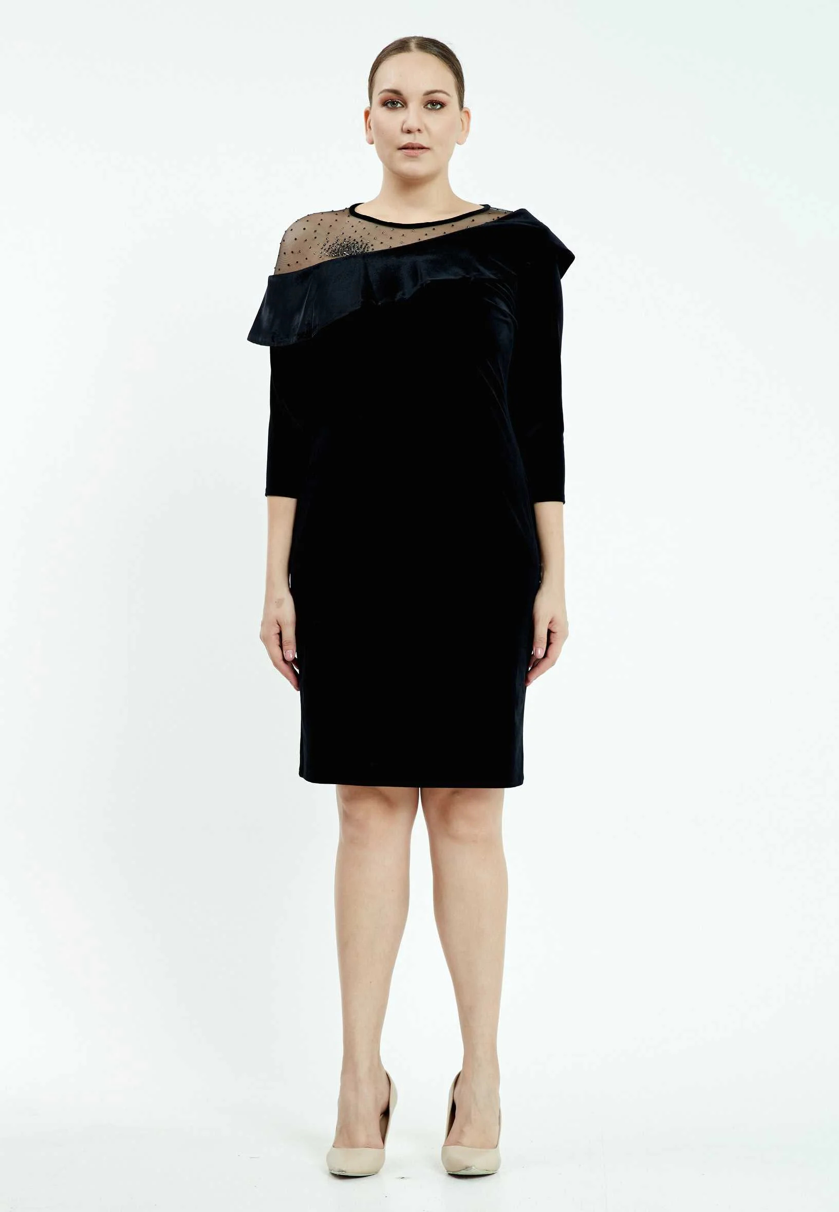Mid-Length Mini Velvet Bodycon Plus Size Casual Dress ayb18k6955