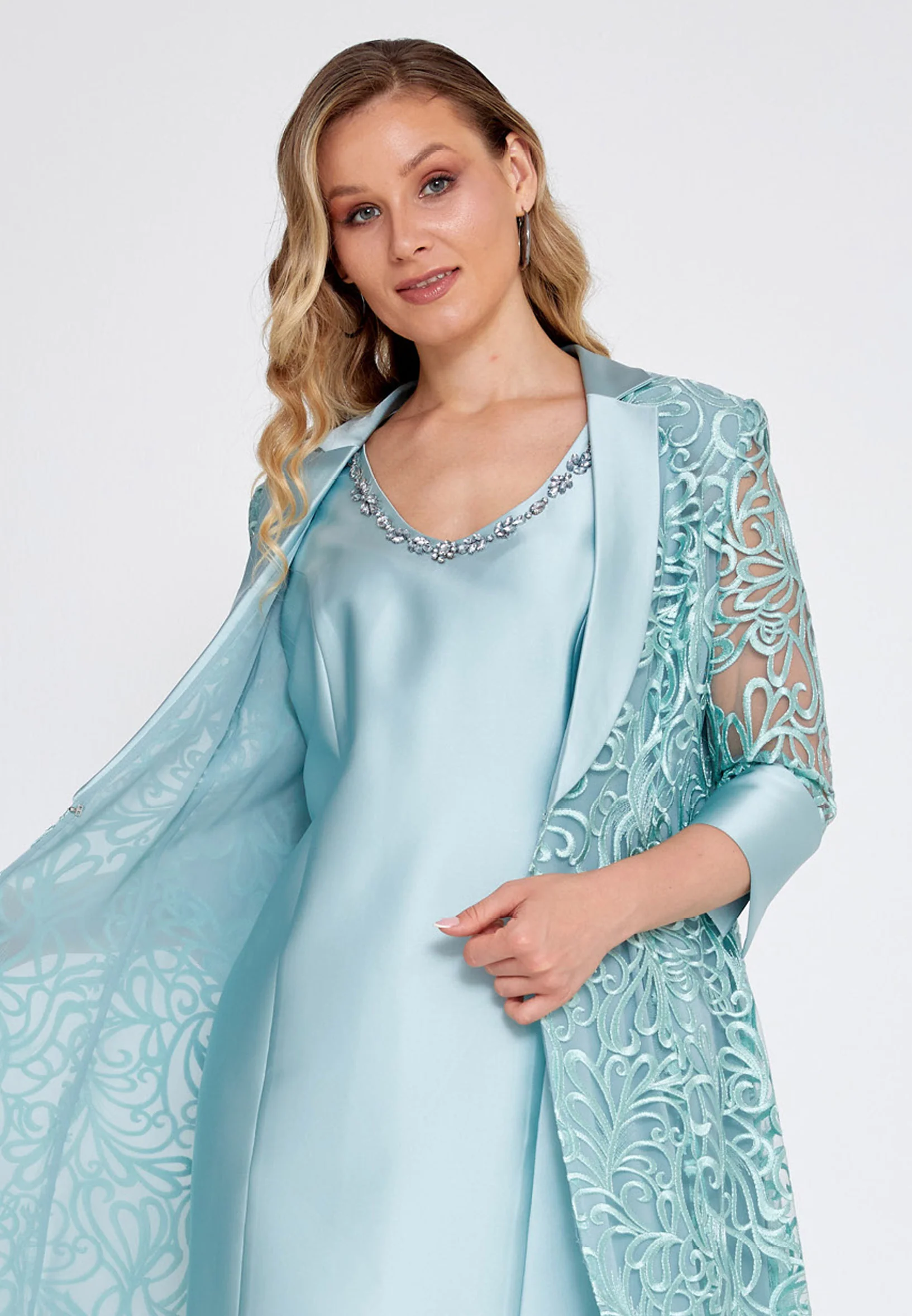 Mid-Length Satin Patterned Plus Size Two-Piece Outfit gyl793-1