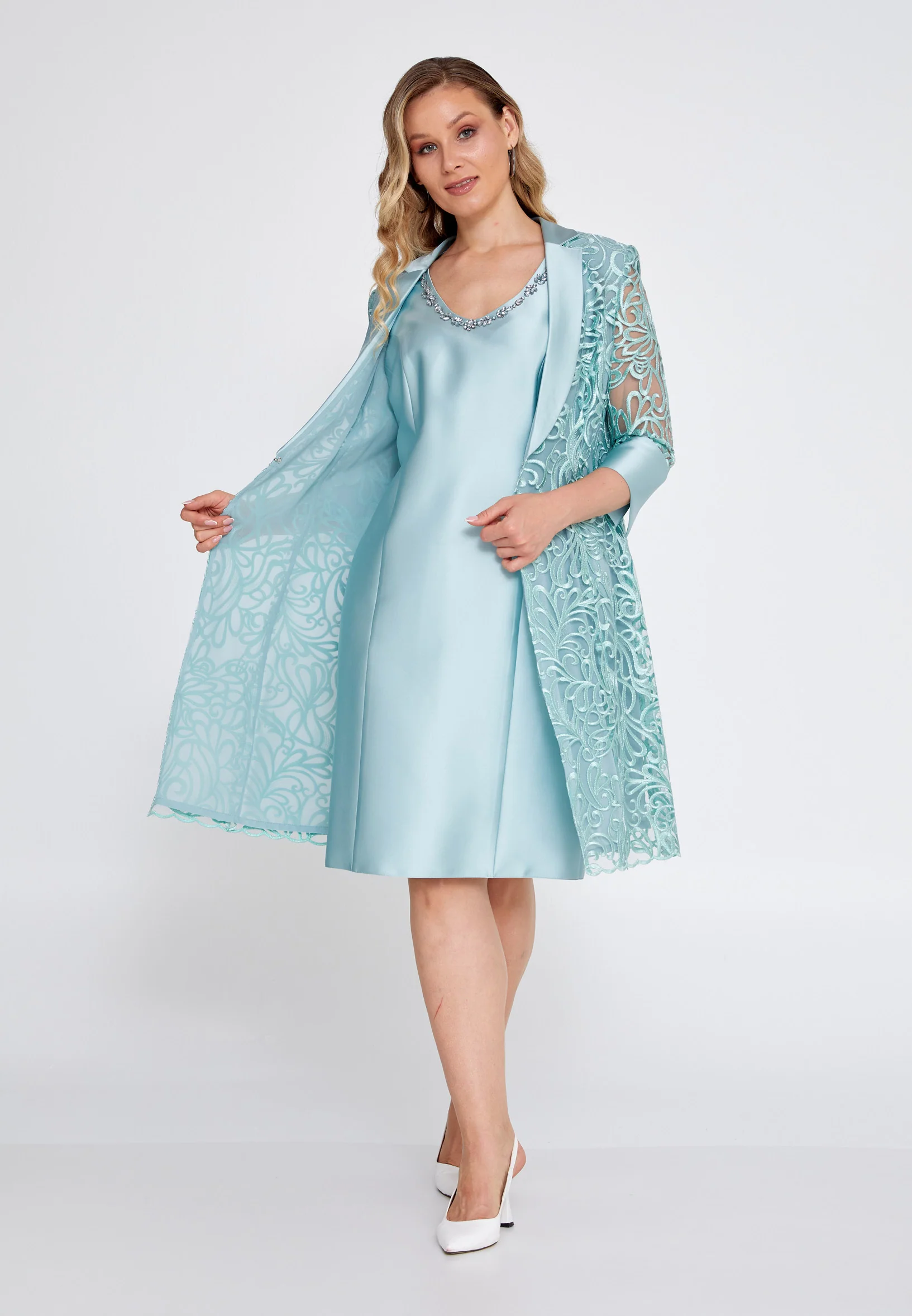 Mid-Length Satin Patterned Plus Size Two-Piece Outfit gyl793-1 - Image 2