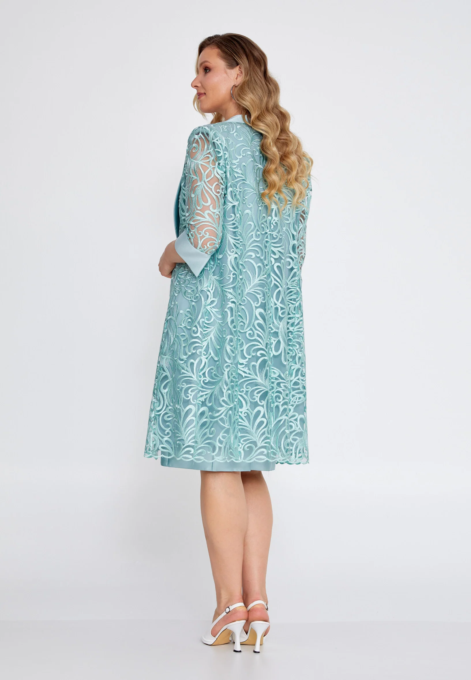 Mid-Length Satin Patterned Plus Size Two-Piece Outfit gyl793-1 - Image 3