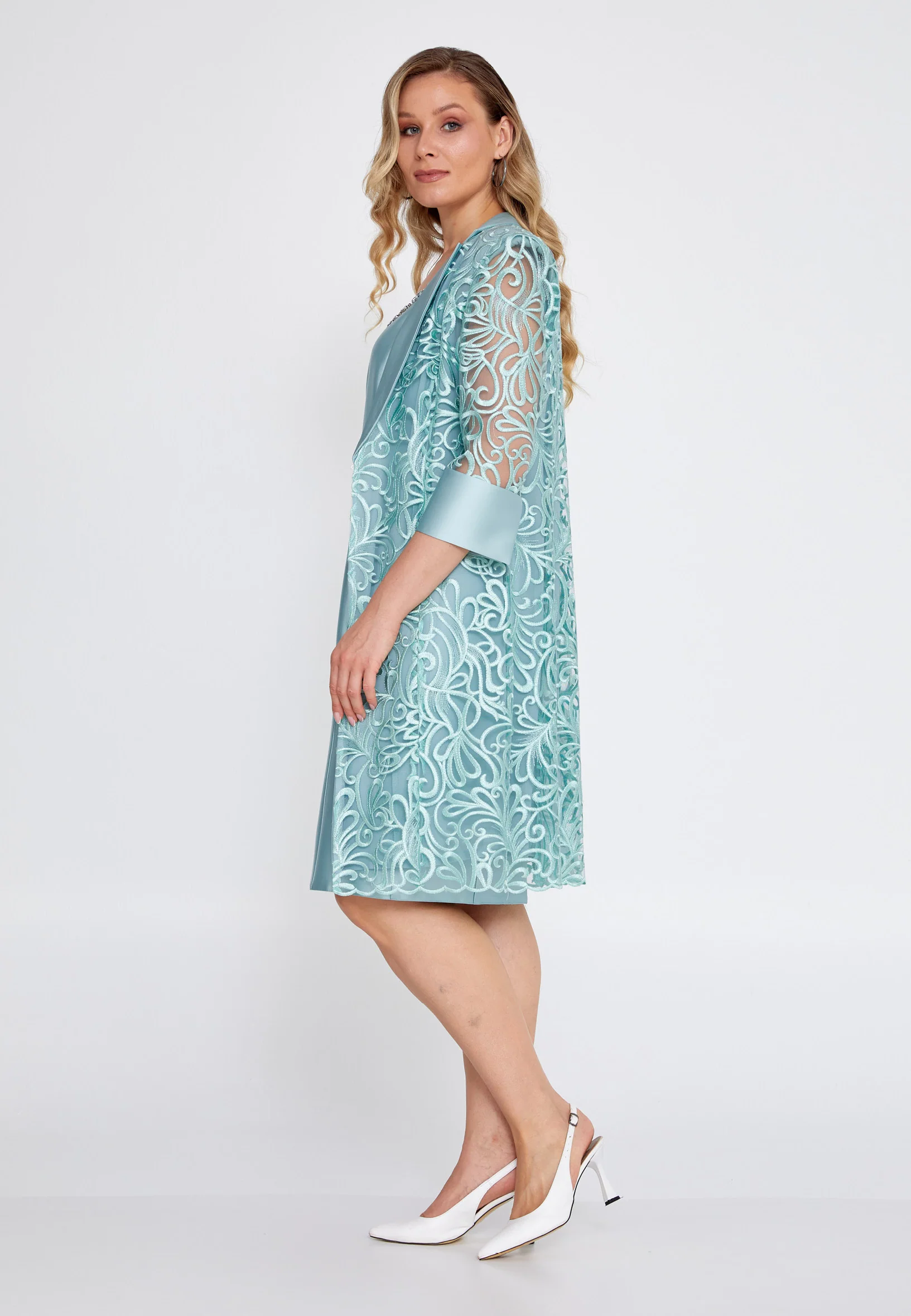 Mid-Length Satin Patterned Plus Size Two-Piece Outfit gyl793-1 - Image 4