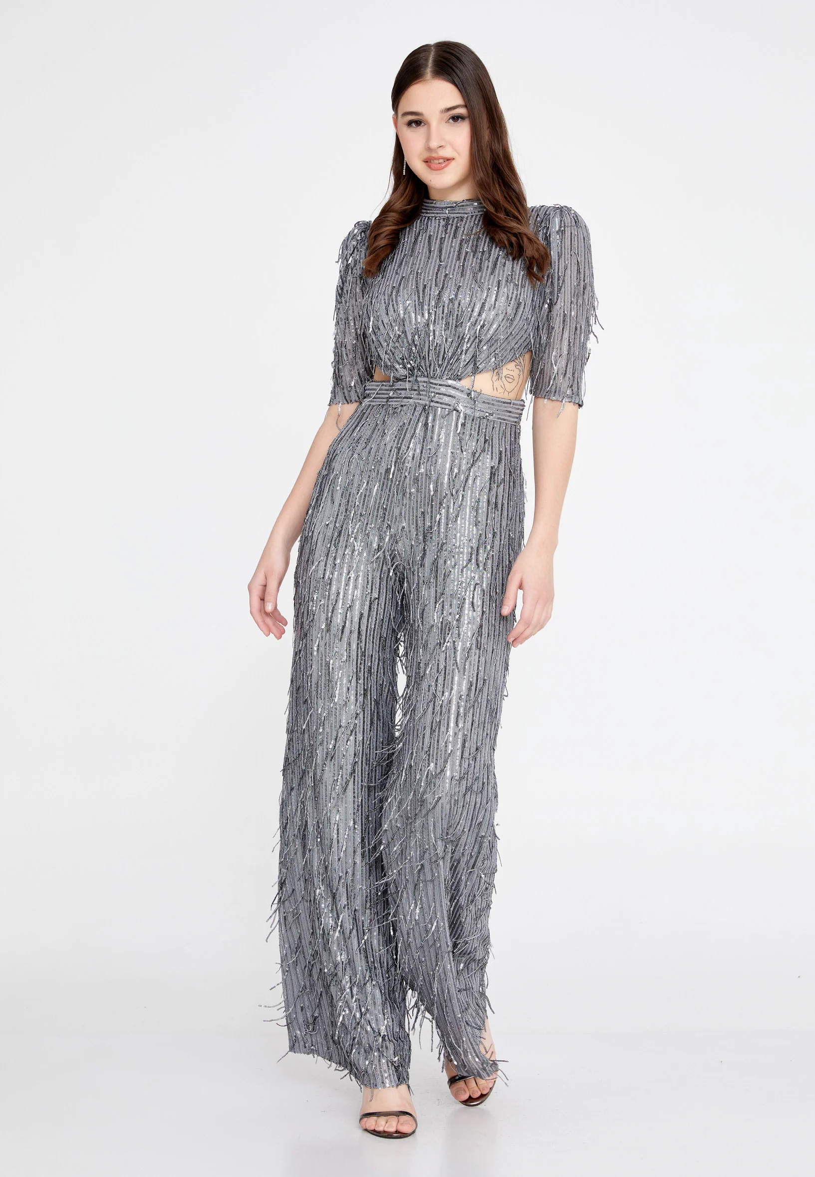 Mid-Length Sequin Regular Fit Regular Evening Jumpsuit jnm23-340