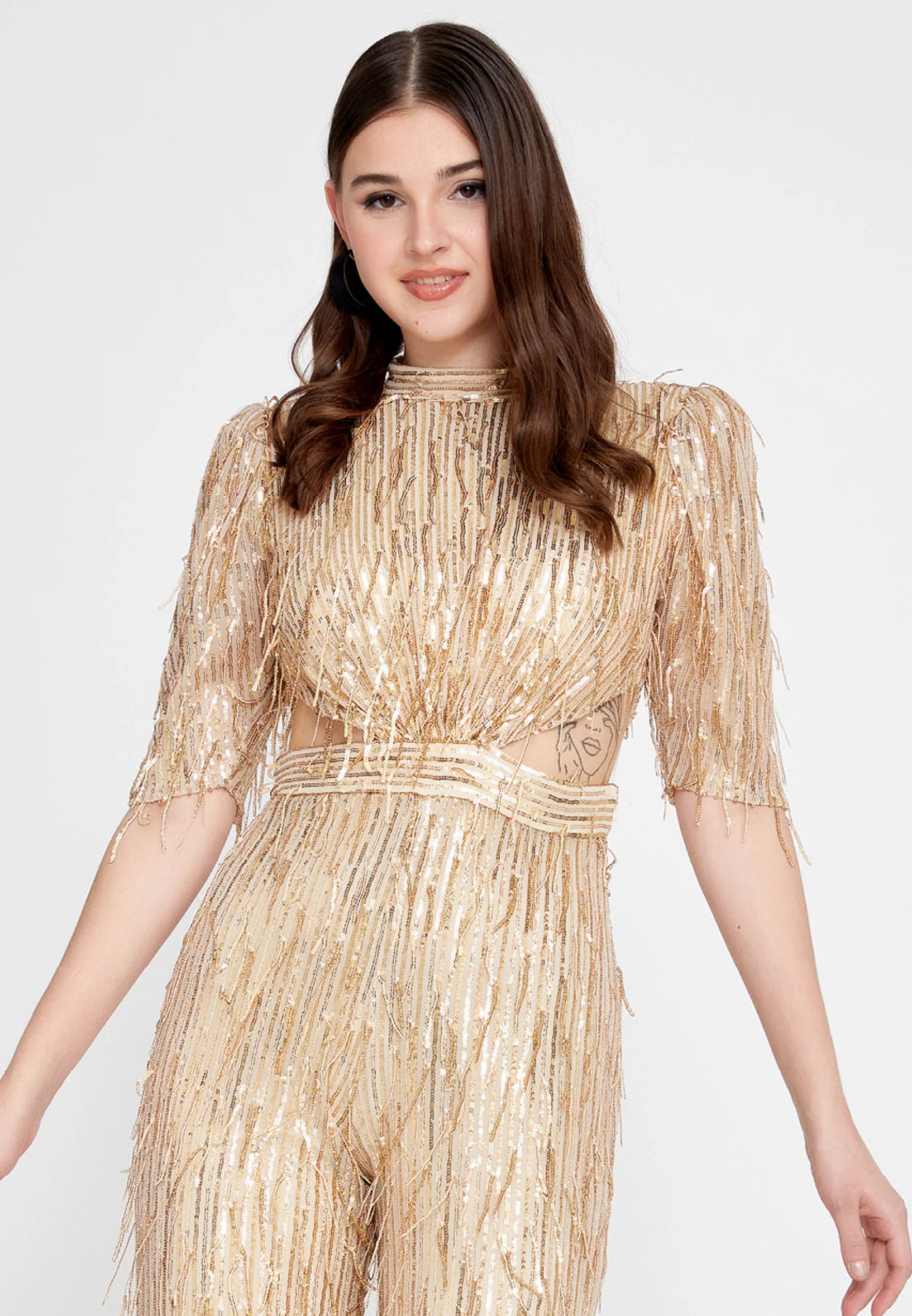 Mid-Length Sequin Regular Fit Regular Evening Jumpsuit jnm23-340 - Image 24