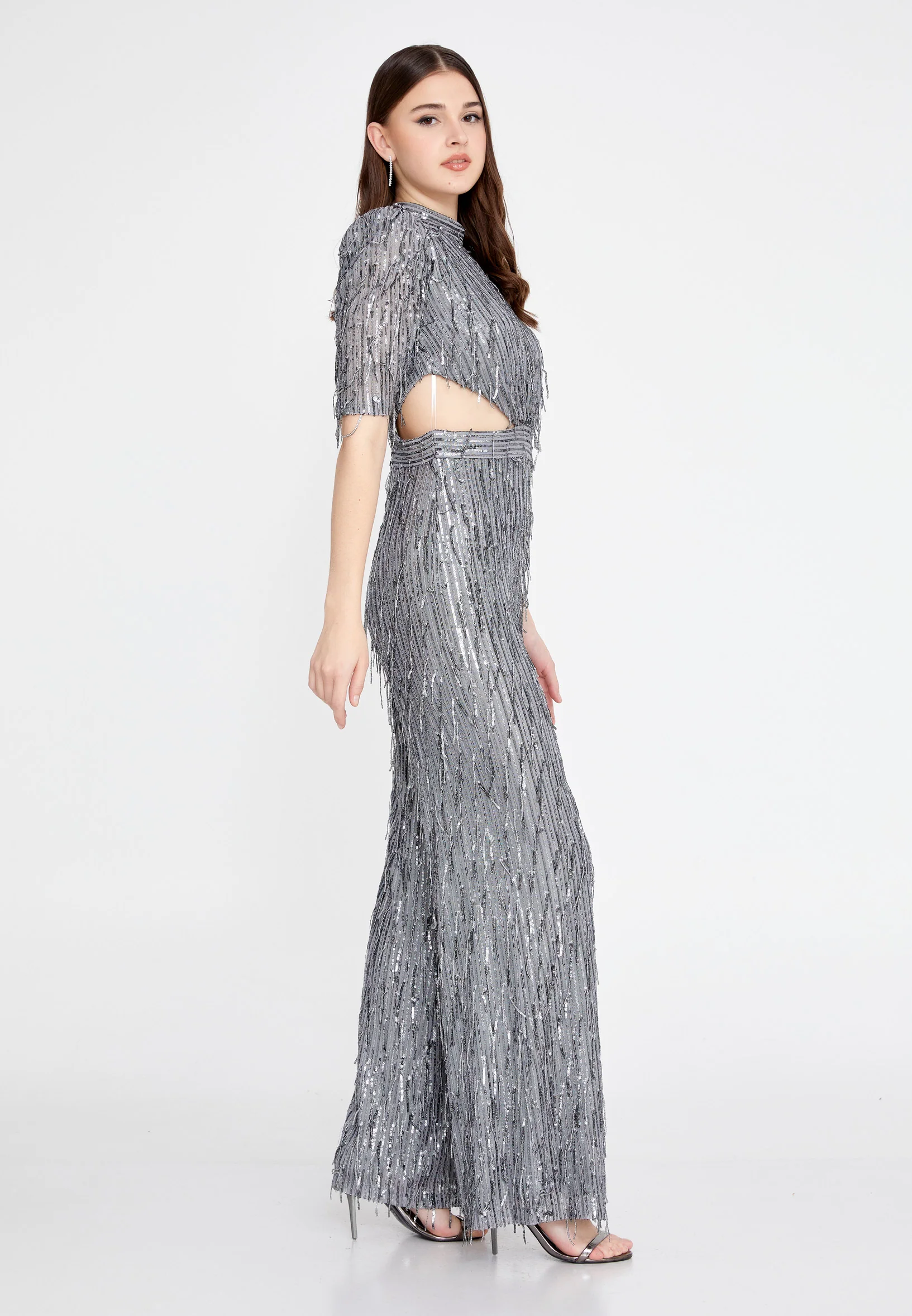 Mid-Length Sequin Regular Fit Regular Evening Jumpsuit jnm23-340 - Image 3