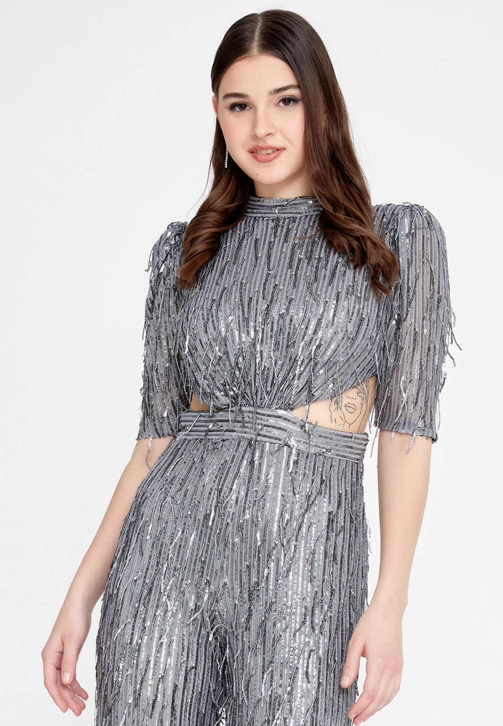 Mid-Length Sequin Regular Fit Regular Evening Jumpsuit jnm23-340 - Image 4