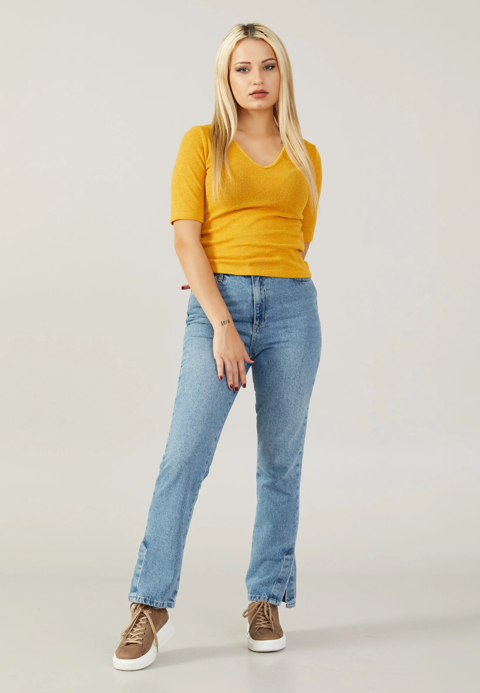 Mid-Length Solid Color Regular Blouse ber22k4119 - Image 14