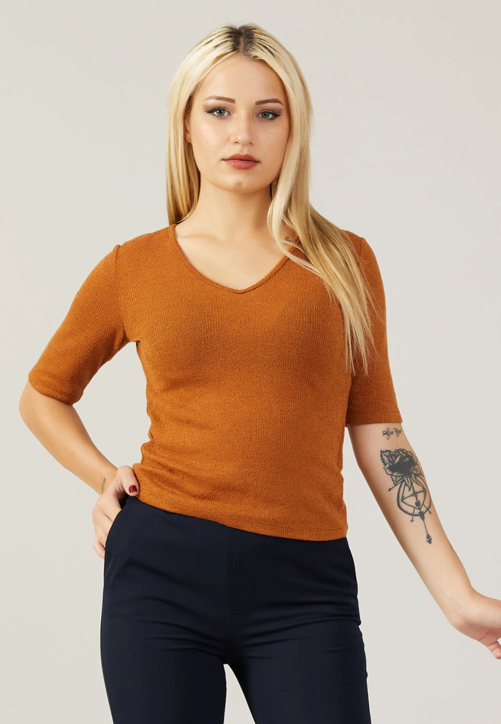 Mid-Length Solid Color Regular Blouse ber22k4119 - Image 5