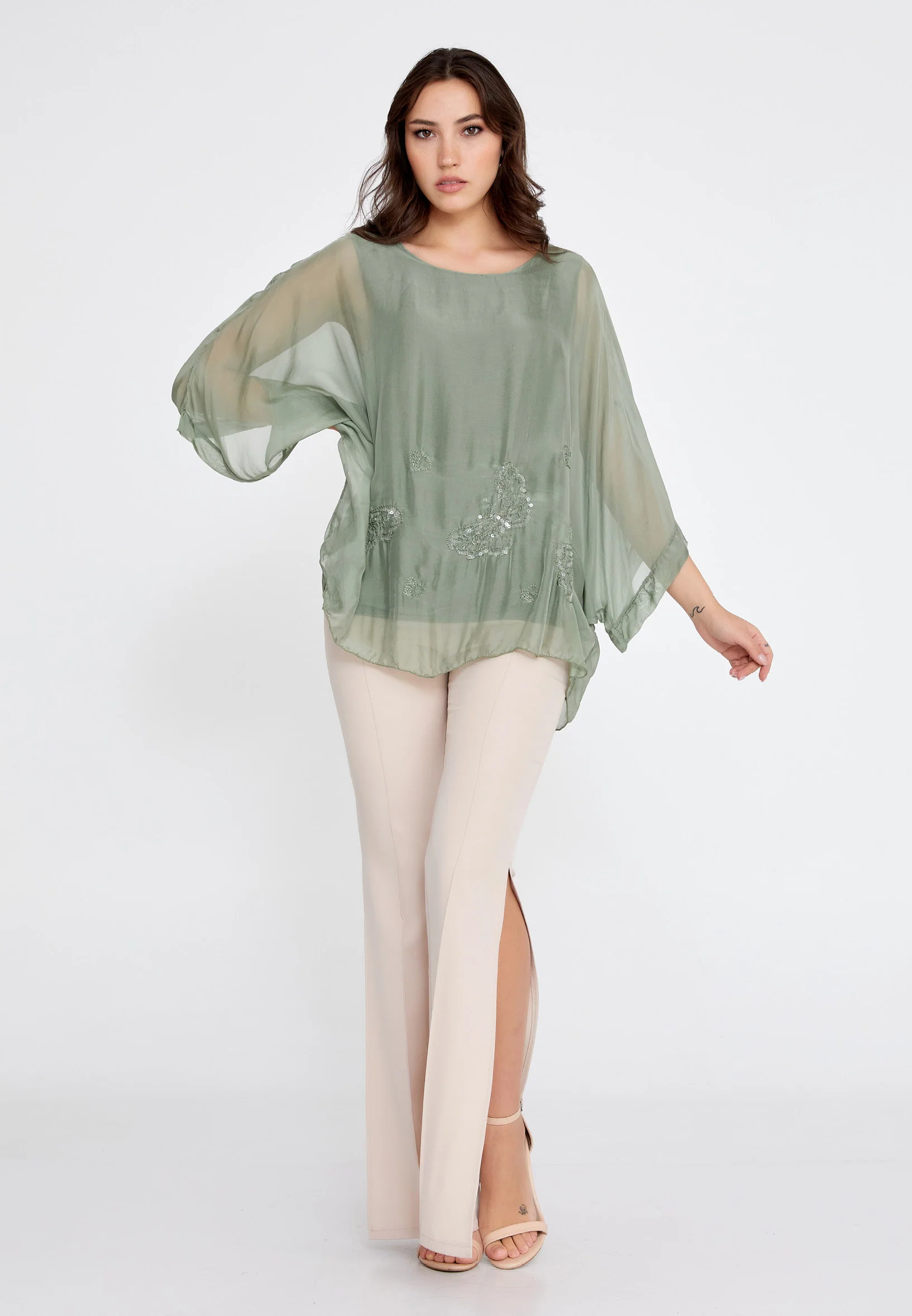 Mid-Length Solid Color Regular Blouse cav46929 - Image 10