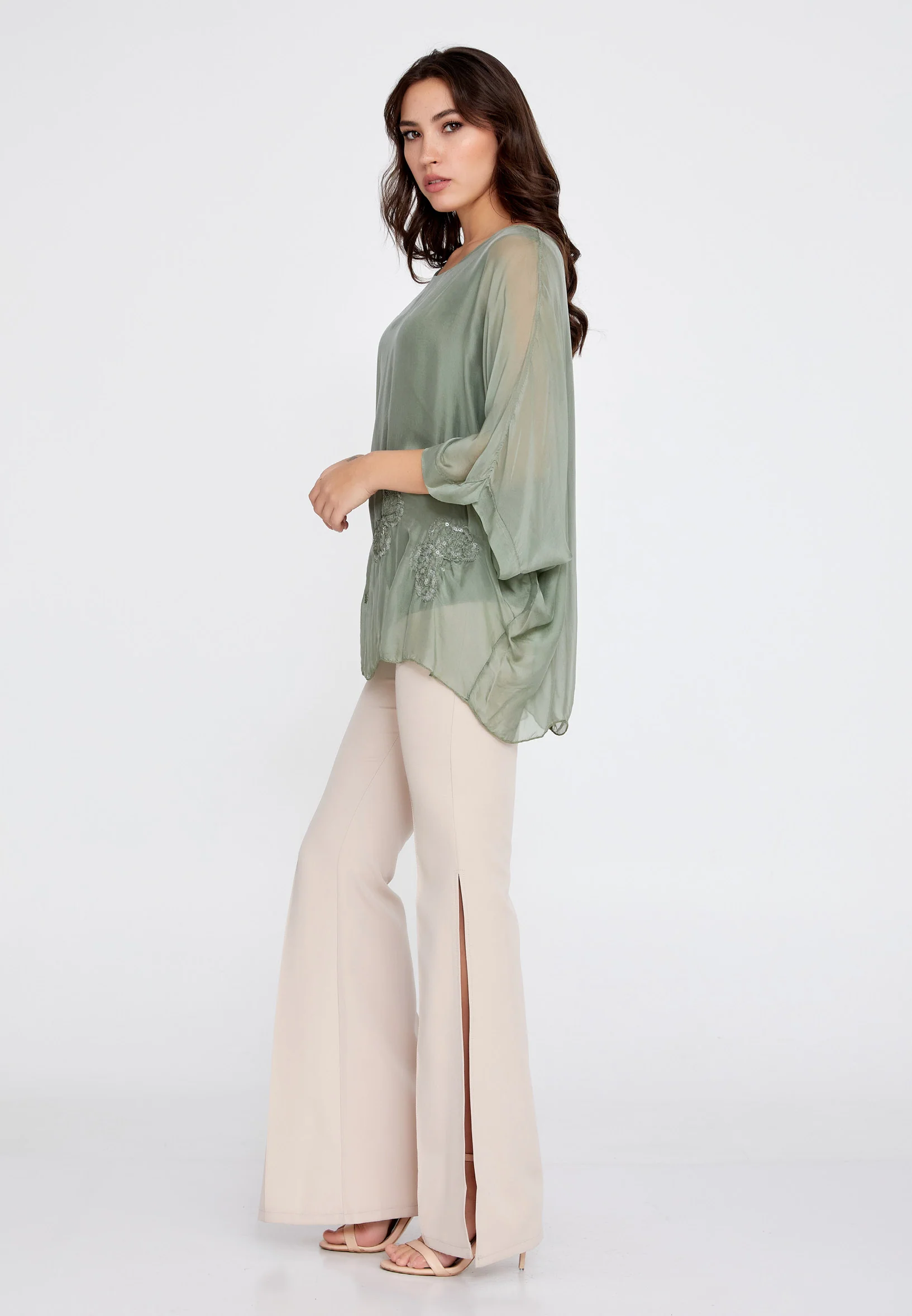 Mid-Length Solid Color Regular Blouse cav46929 - Image 11