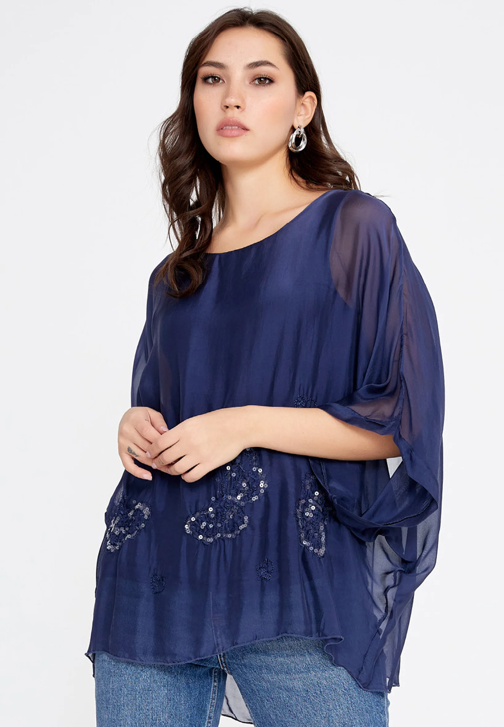 Mid-Length Solid Color Regular Blouse cav46929 - Image 17