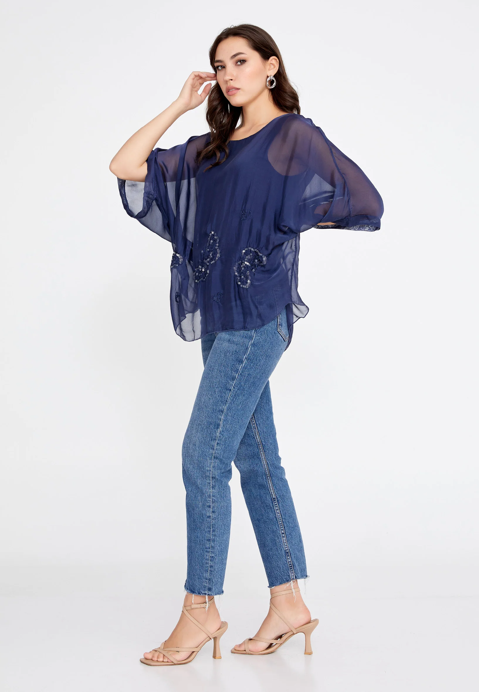 Mid-Length Solid Color Regular Blouse cav46929 - Image 19