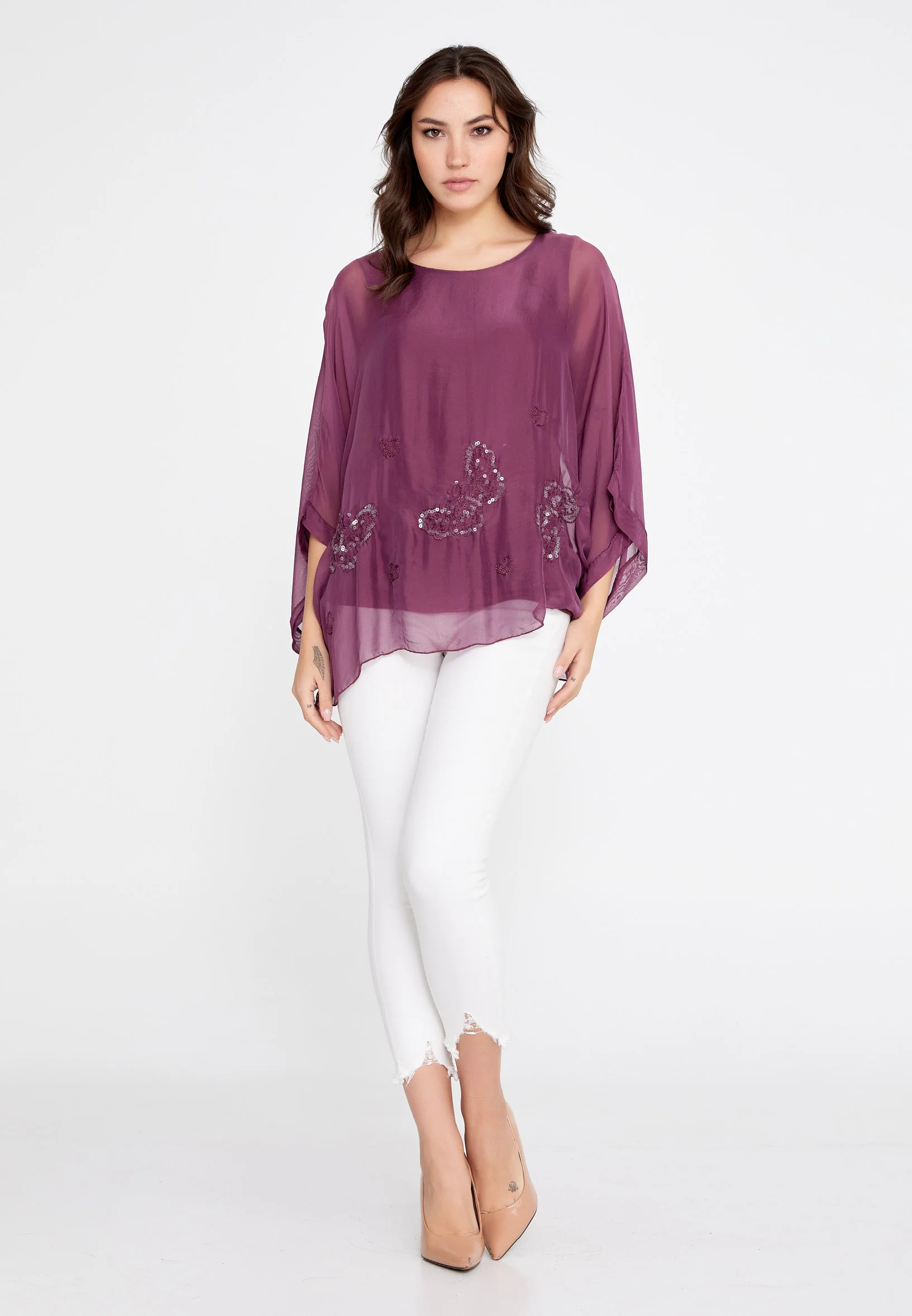 Mid-Length Solid Color Regular Blouse cav46929 - Image 22