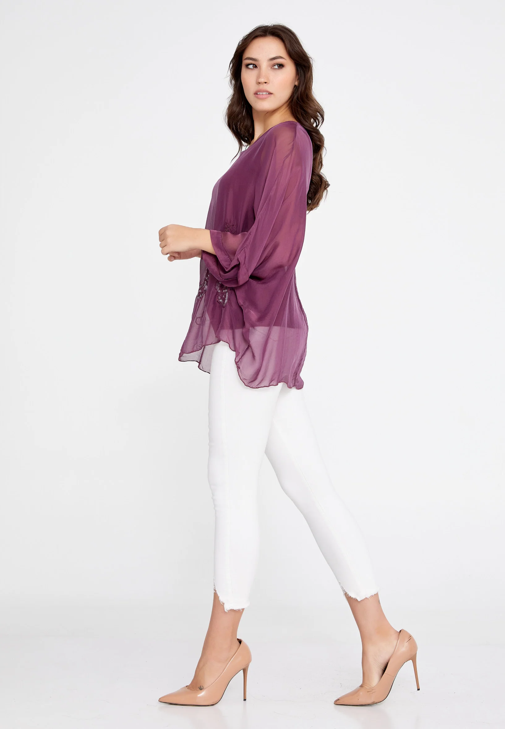 Mid-Length Solid Color Regular Blouse cav46929 - Image 23