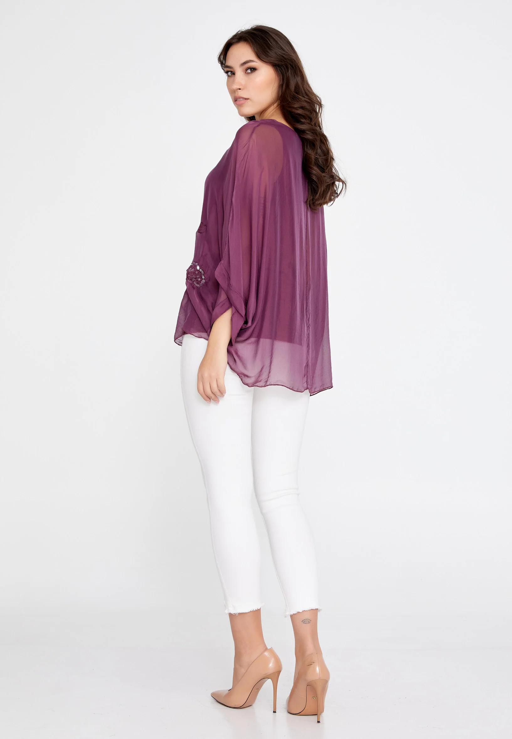 Mid-Length Solid Color Regular Blouse cav46929 - Image 24