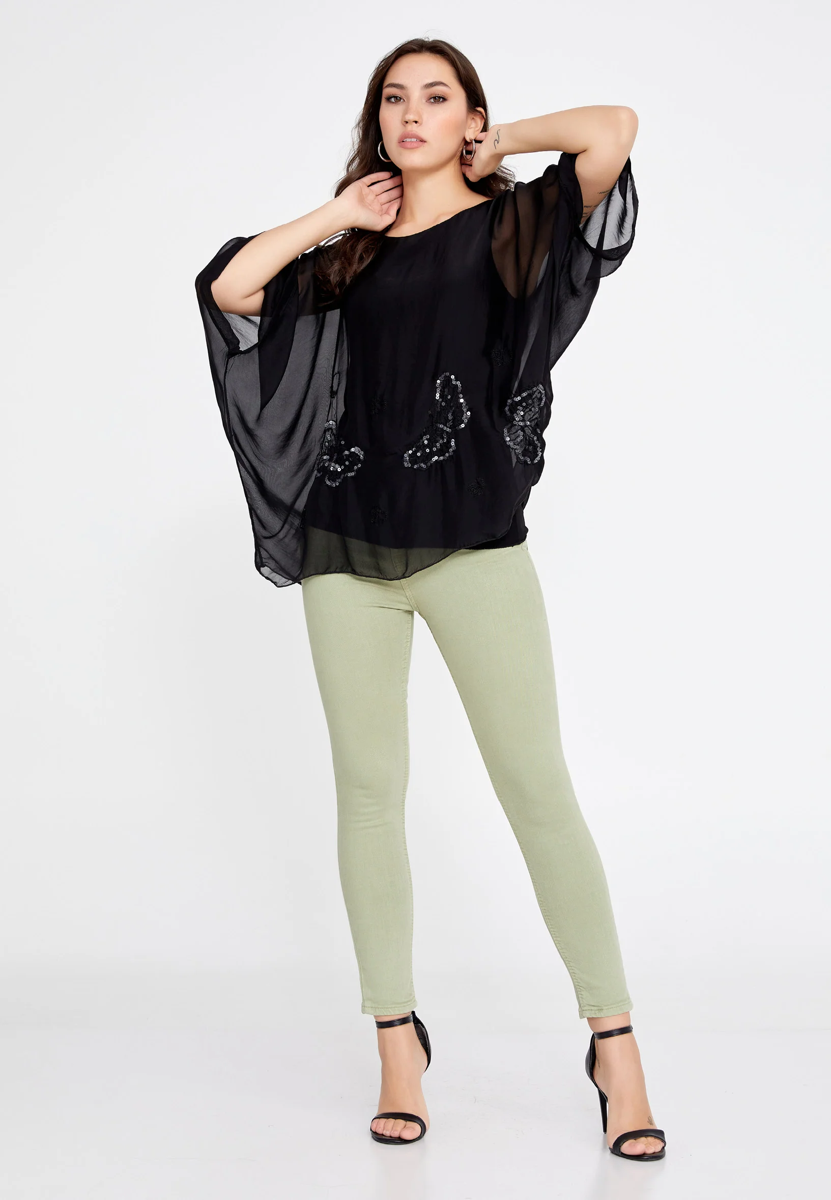 Mid-Length Solid Color Regular Blouse cav46929 - Image 6