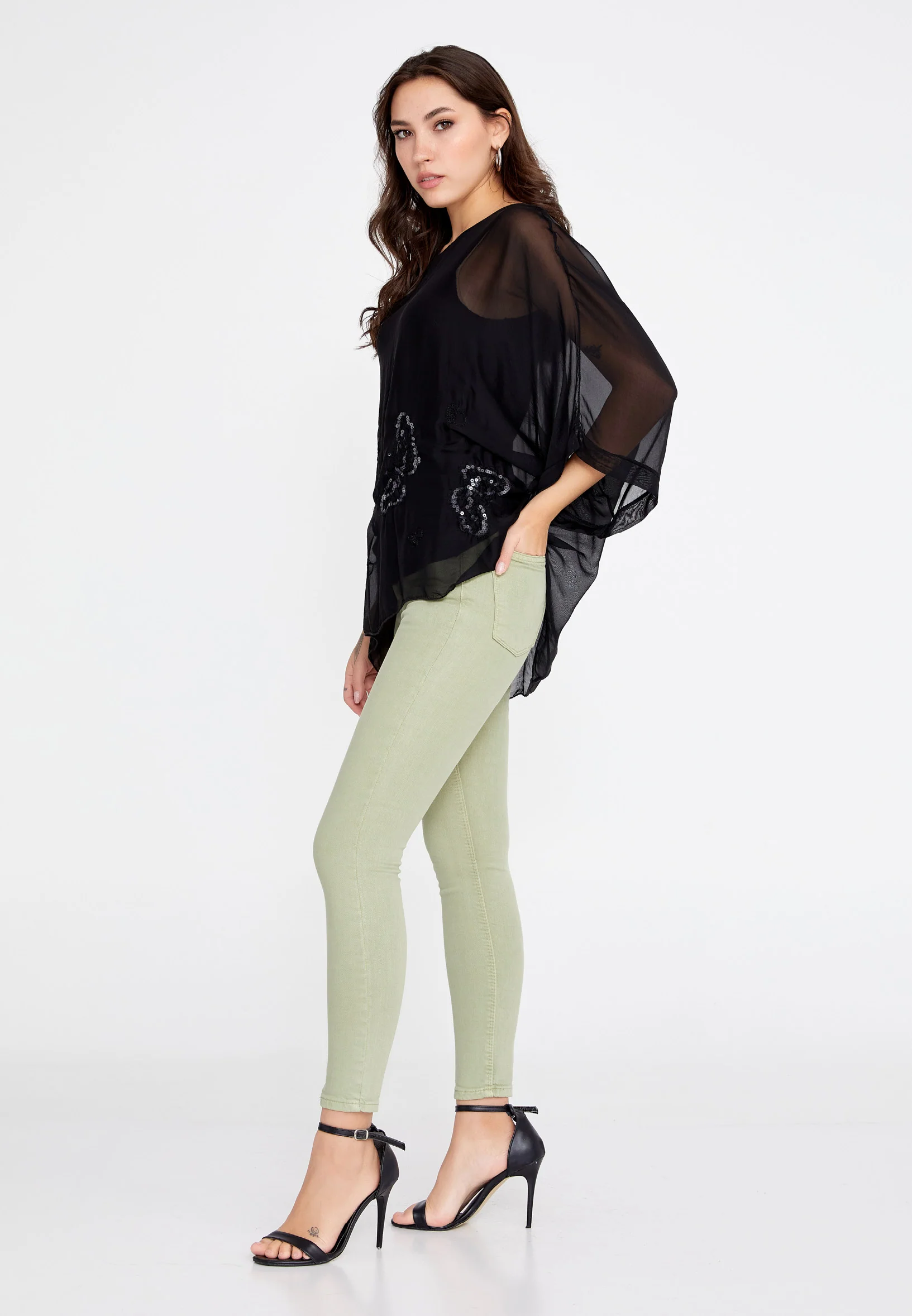 Mid-Length Solid Color Regular Blouse cav46929 - Image 7