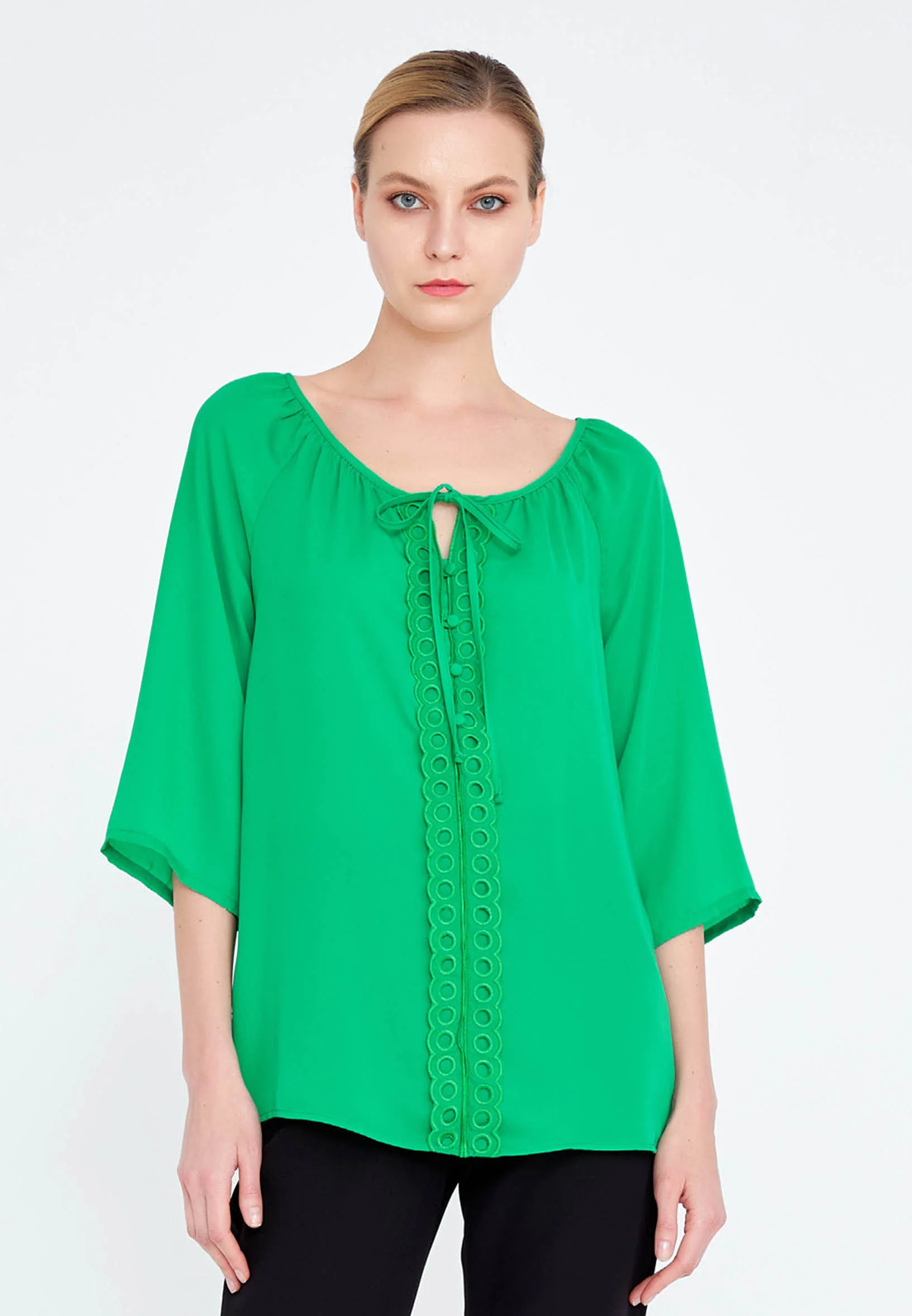 Mid-Length Solid Color Regular Blouse faiu36091