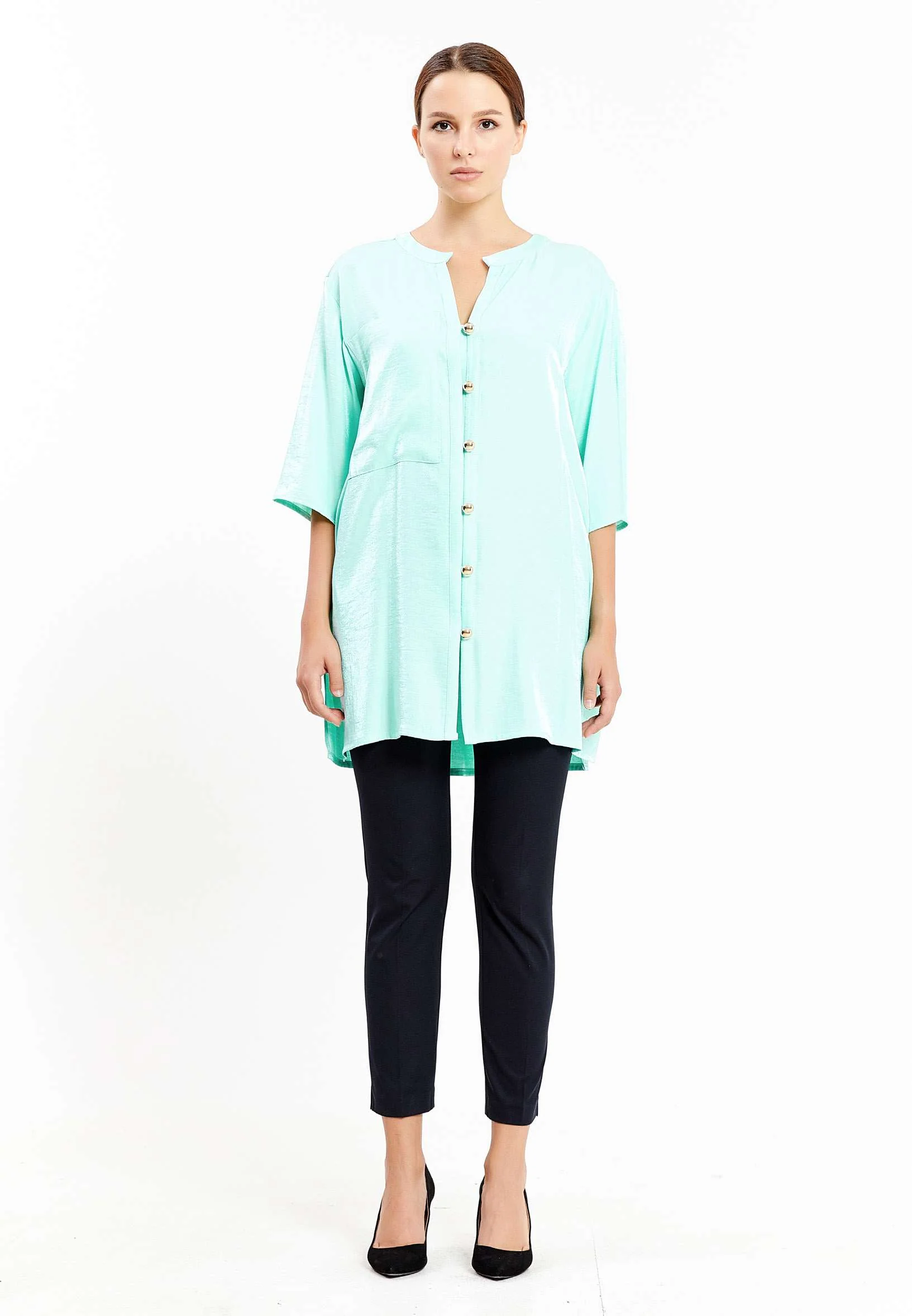 Mid-Length Solid Color Regular Blouse kmy10254 - Image 2