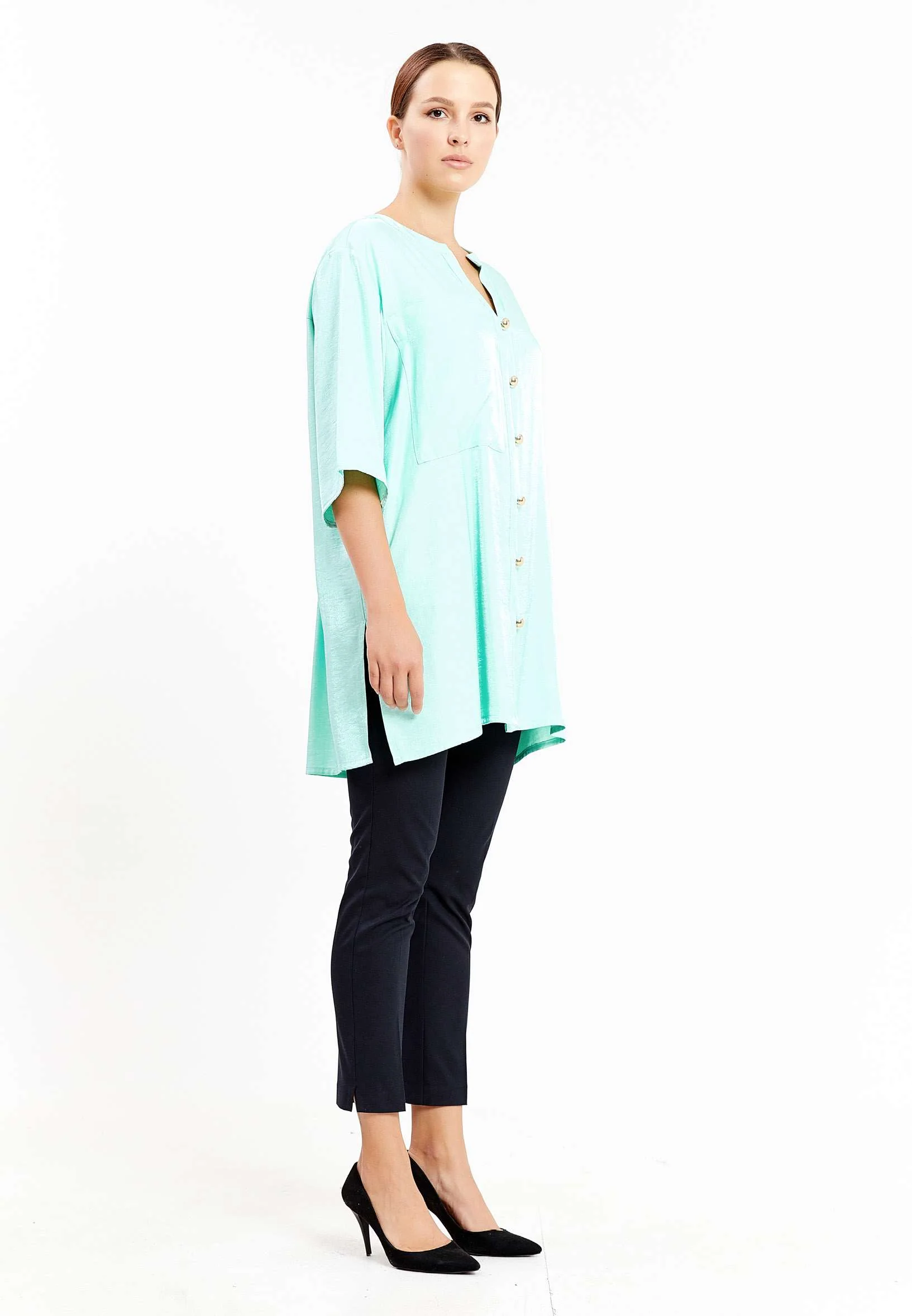 Mid-Length Solid Color Regular Blouse kmy10254 - Image 3