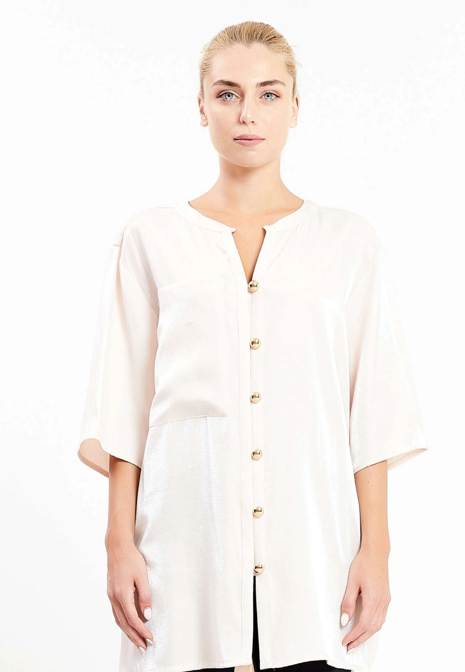 Mid-Length Solid Color Regular Blouse kmy10254 - Image 5