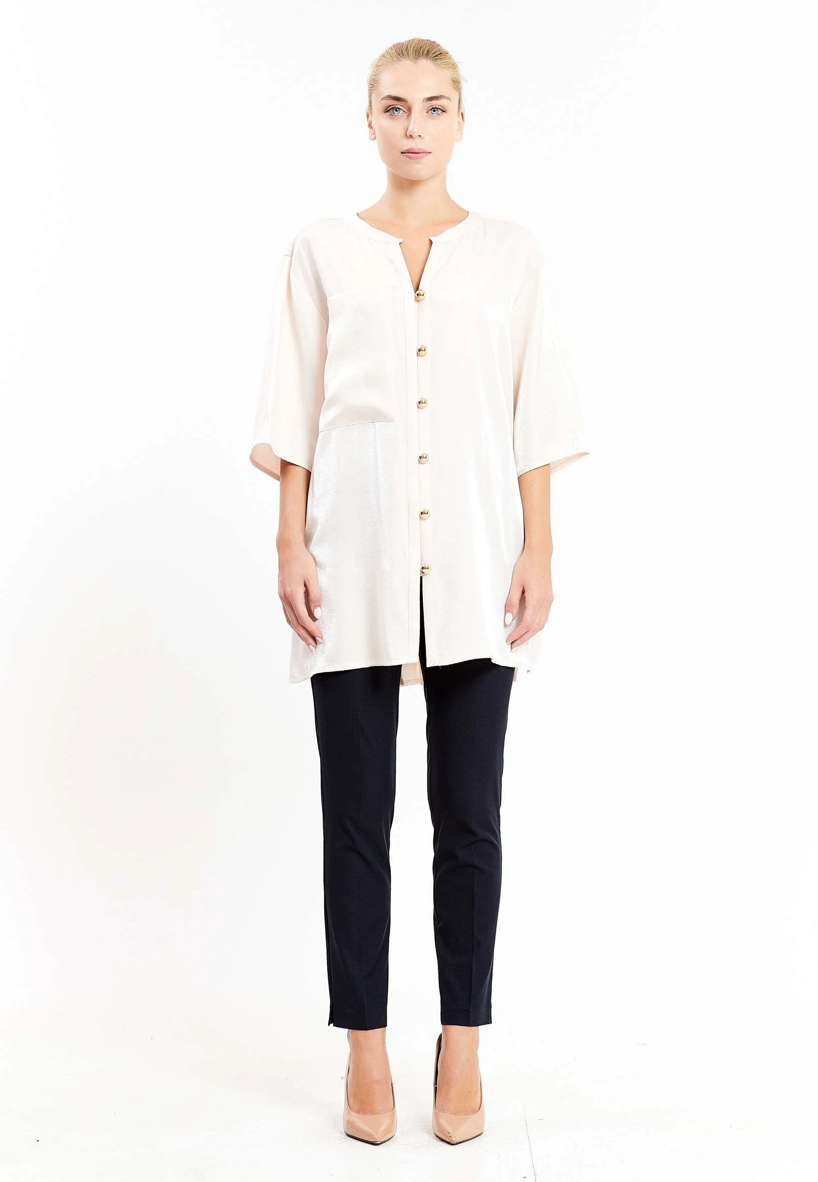 Mid-Length Solid Color Regular Blouse kmy10254 - Image 6