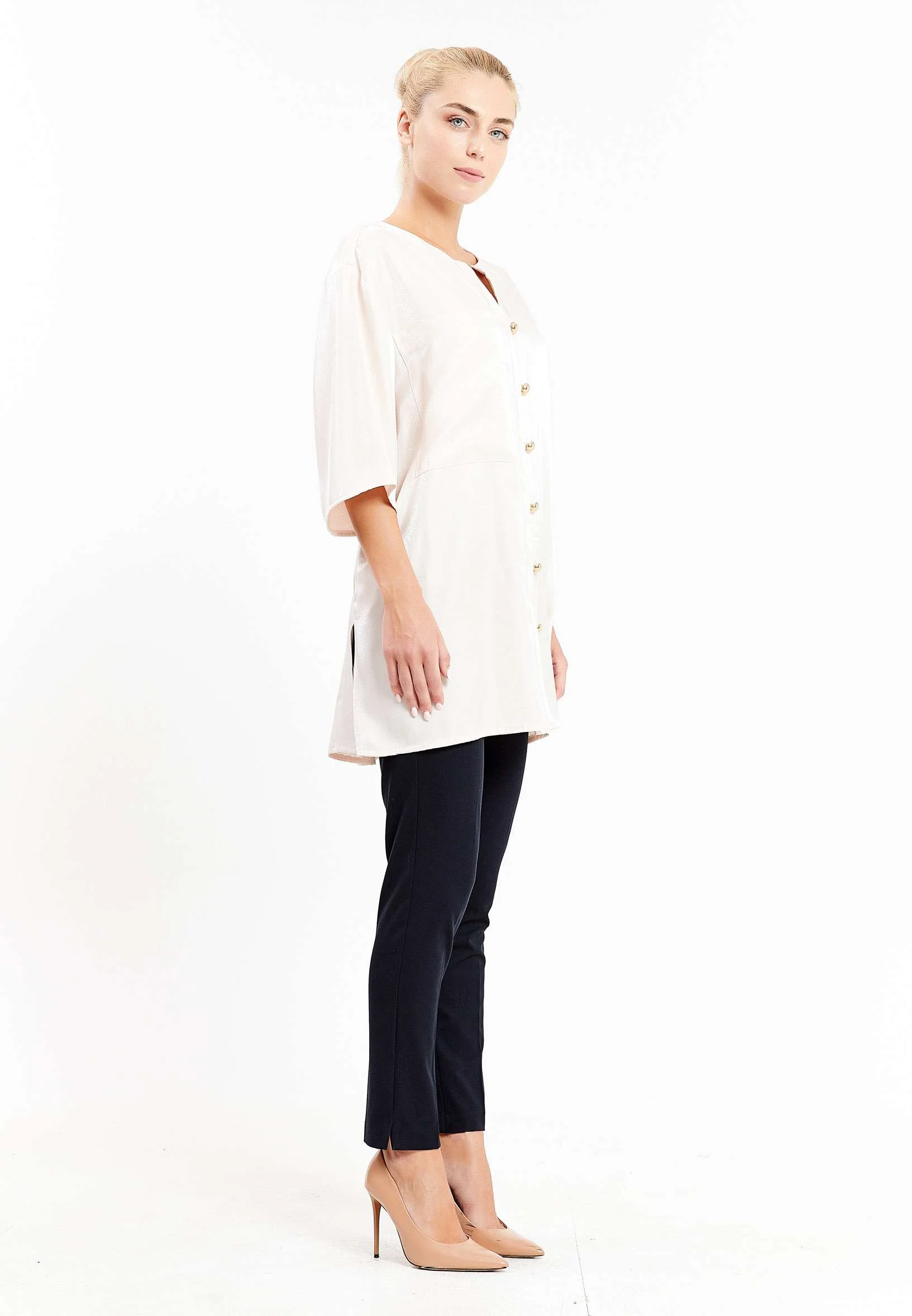 Mid-Length Solid Color Regular Blouse kmy10254 - Image 7