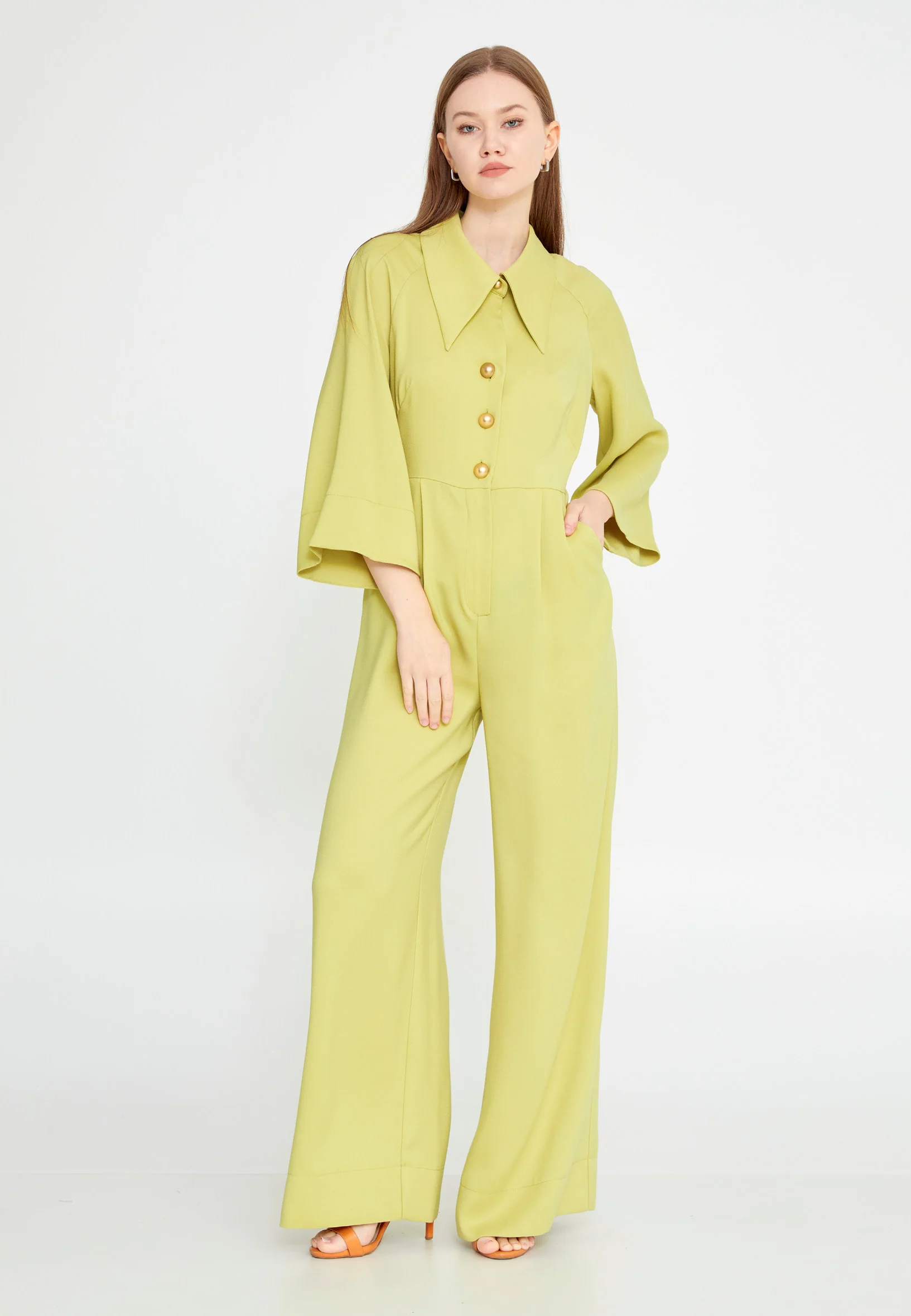 Mid-Length Solid Color Regular Fit Regular Casual Jumpsuit kmy24y22403