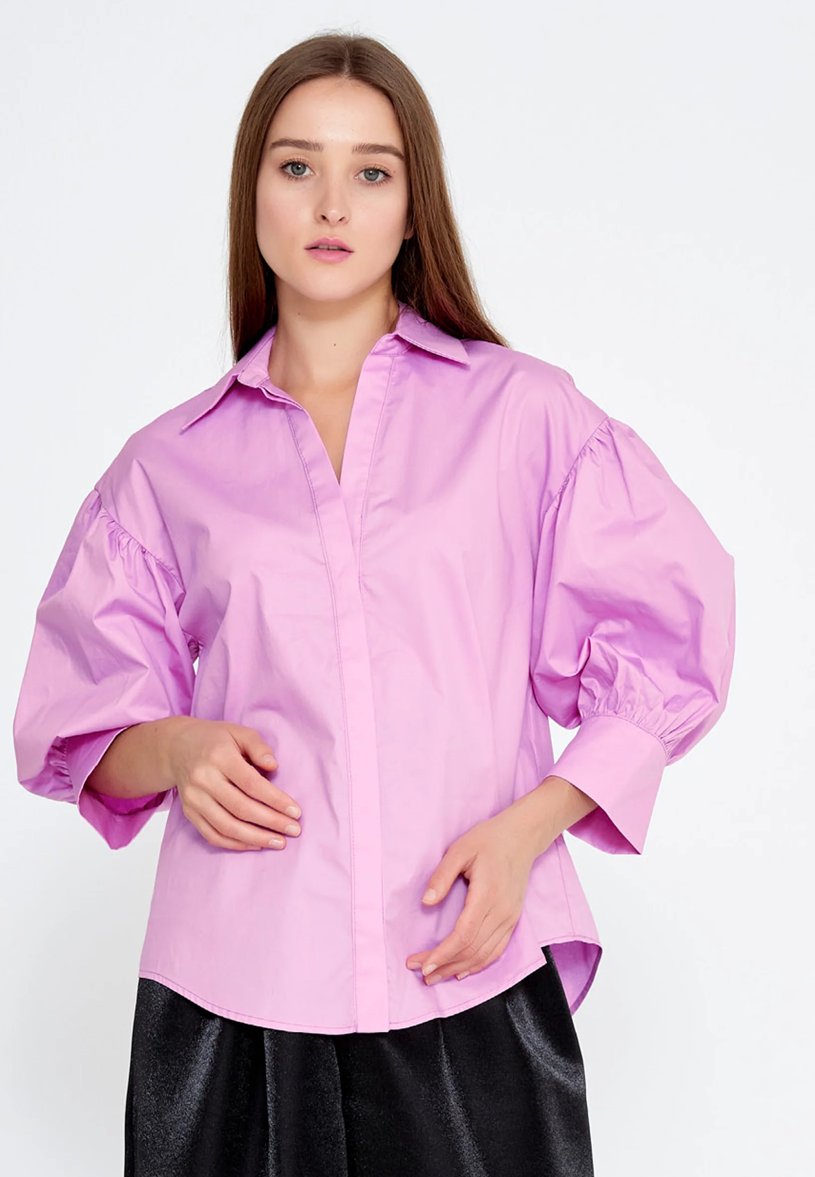 Mid-Length Solid Color Regular Shirt ber23y4133 - Image 5