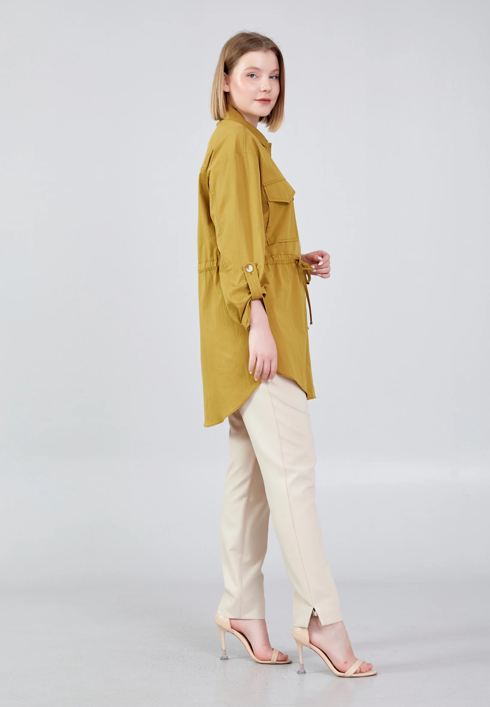 Mid-Length Solid Color Regular Tunic ber23y6103 - Image 4